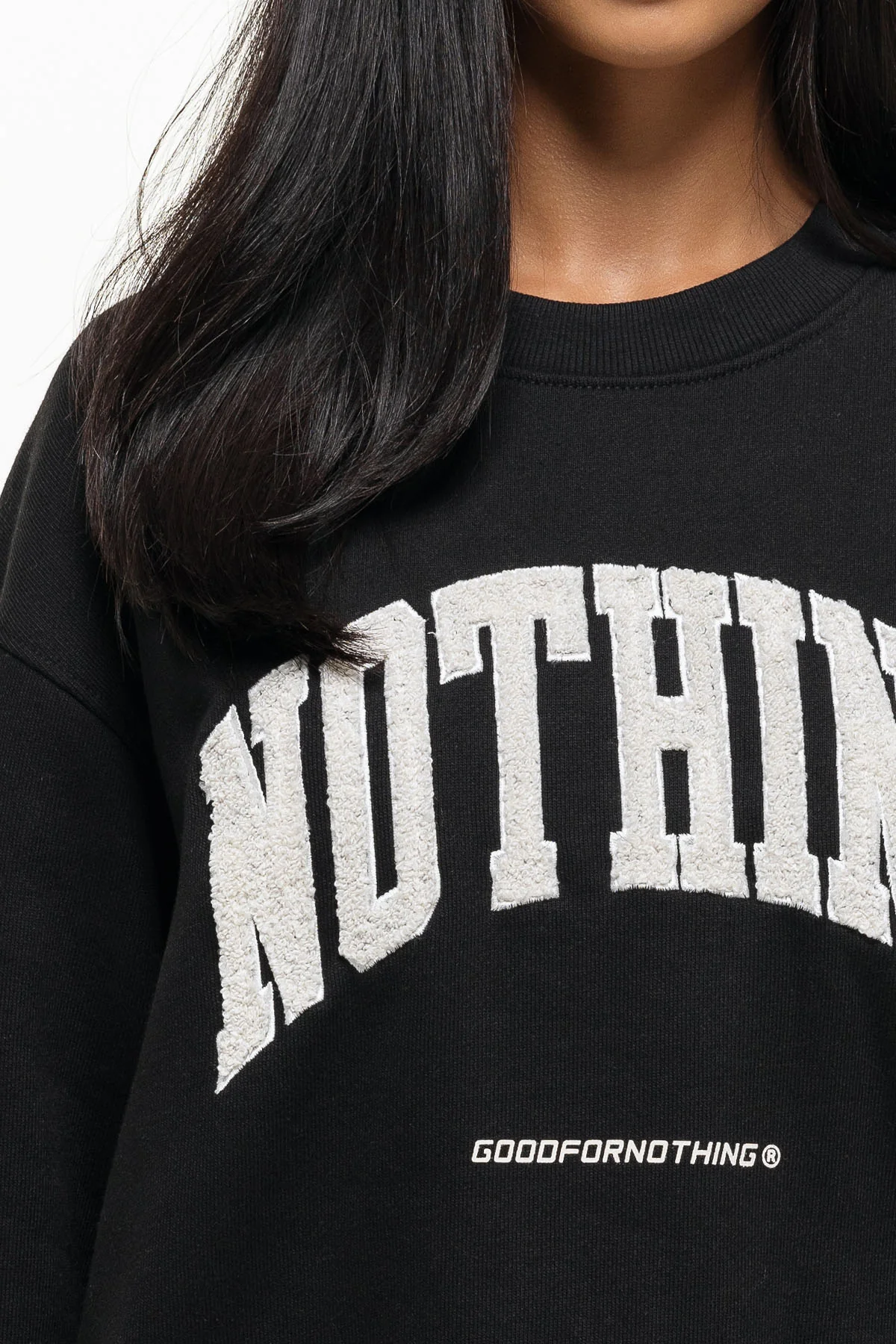 Oversized Varsity Boucle Black Sweatshirt - Image 3