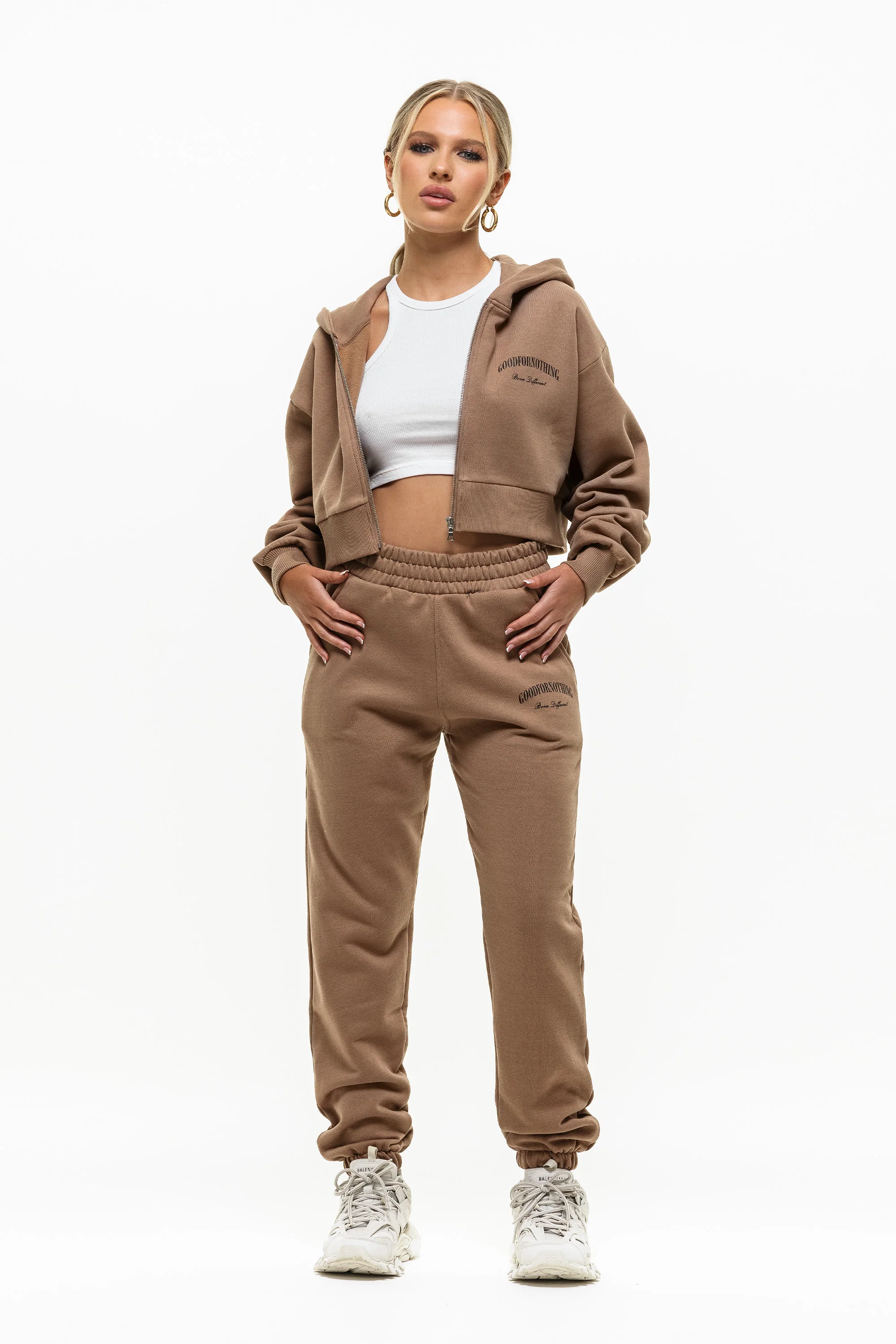 Heritage Tan Cropped Zip Hoodie - Image 4
