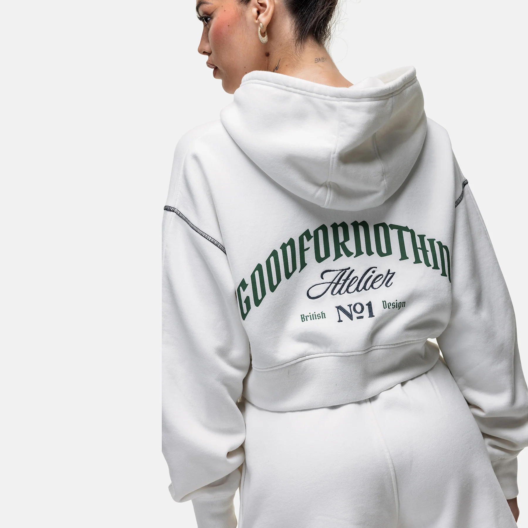Antiquity White Crop Zip Hoodie - Image 5