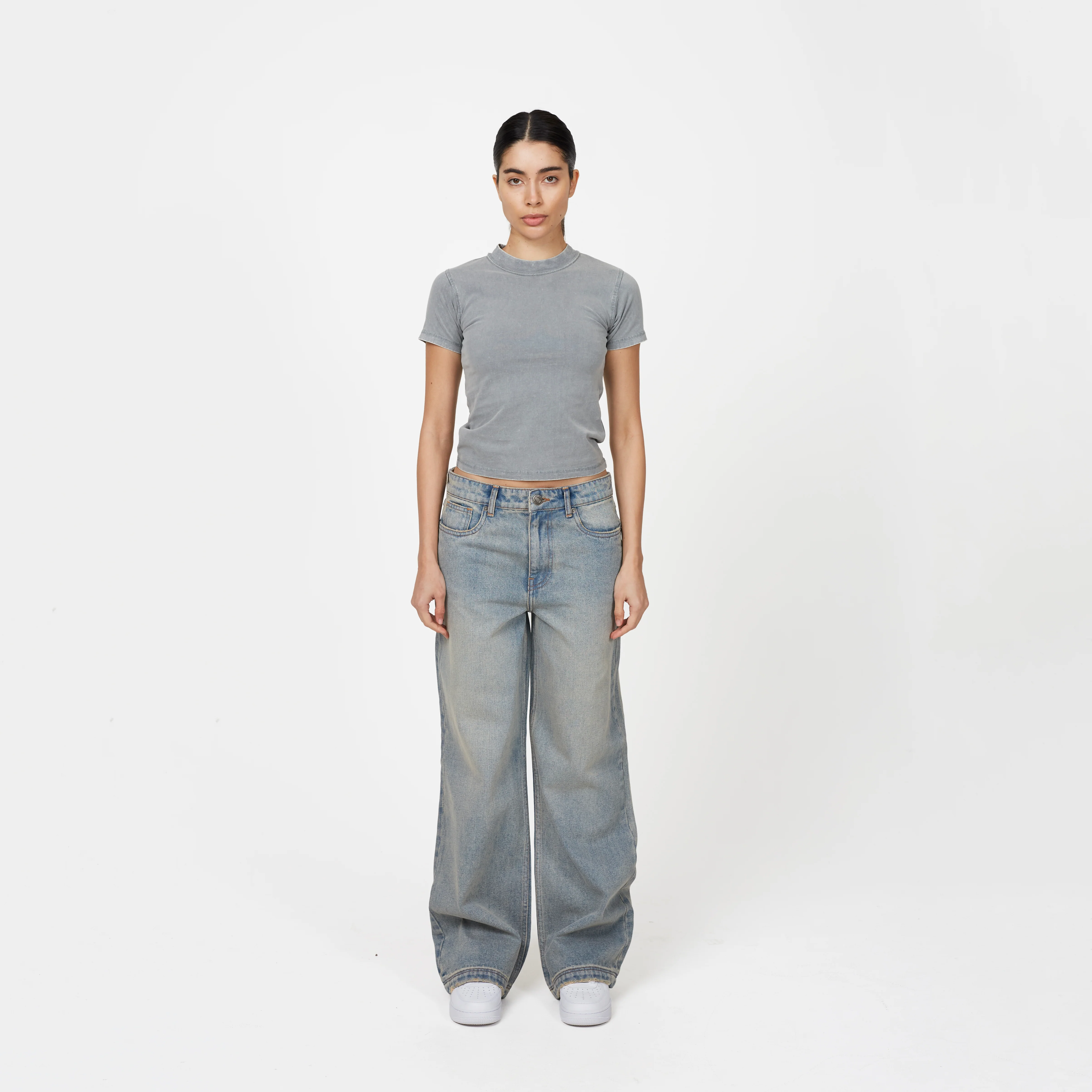 Heavy Washed Light Blue Denim Jeans - Image 5
