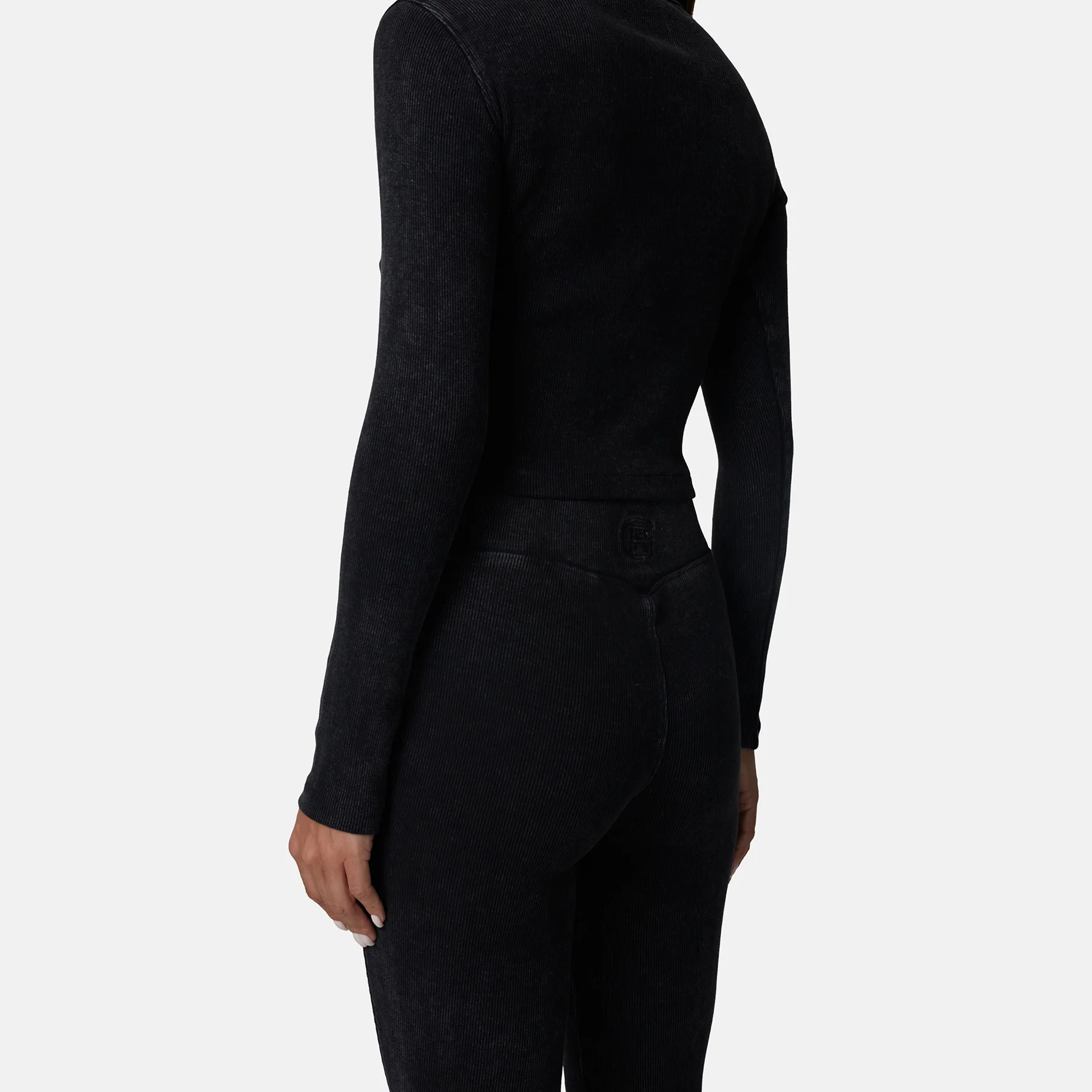 Monogram Ribbed Washed Black Leggings - Image 4