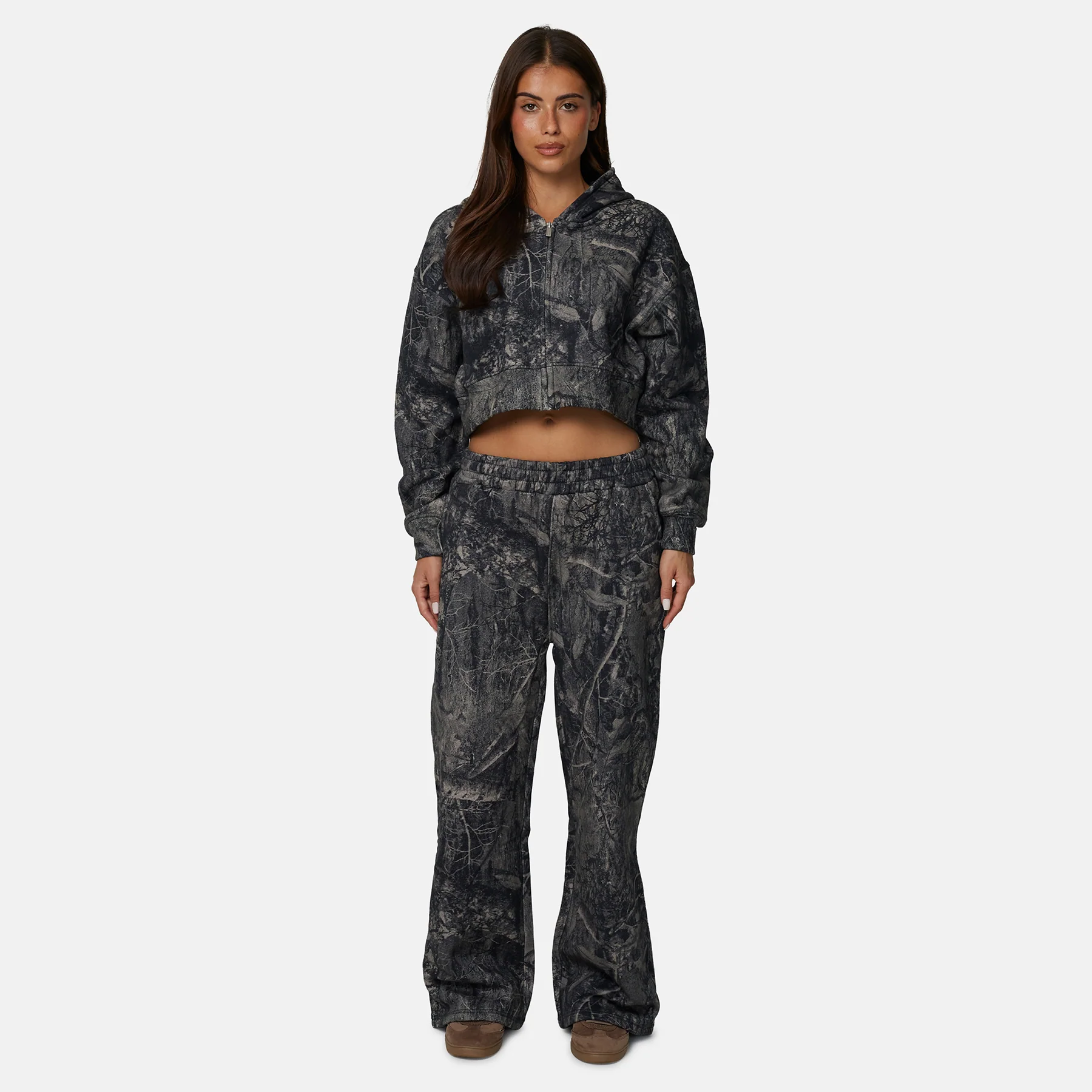 Woodland Camo Black Crop Zip Hoodie - Image 4