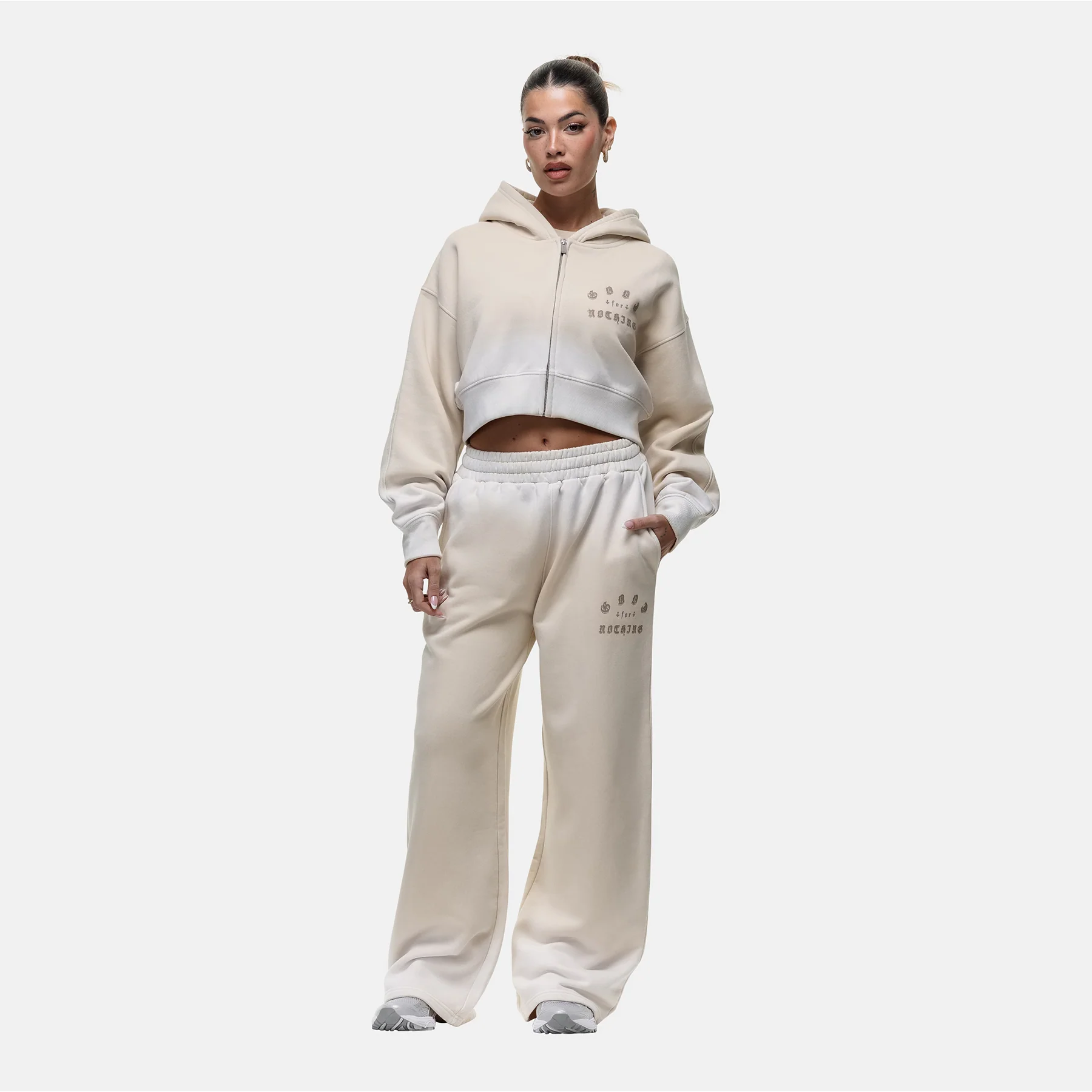 Sprayed Cali Cream Crop Zip Hoodie - Image 5