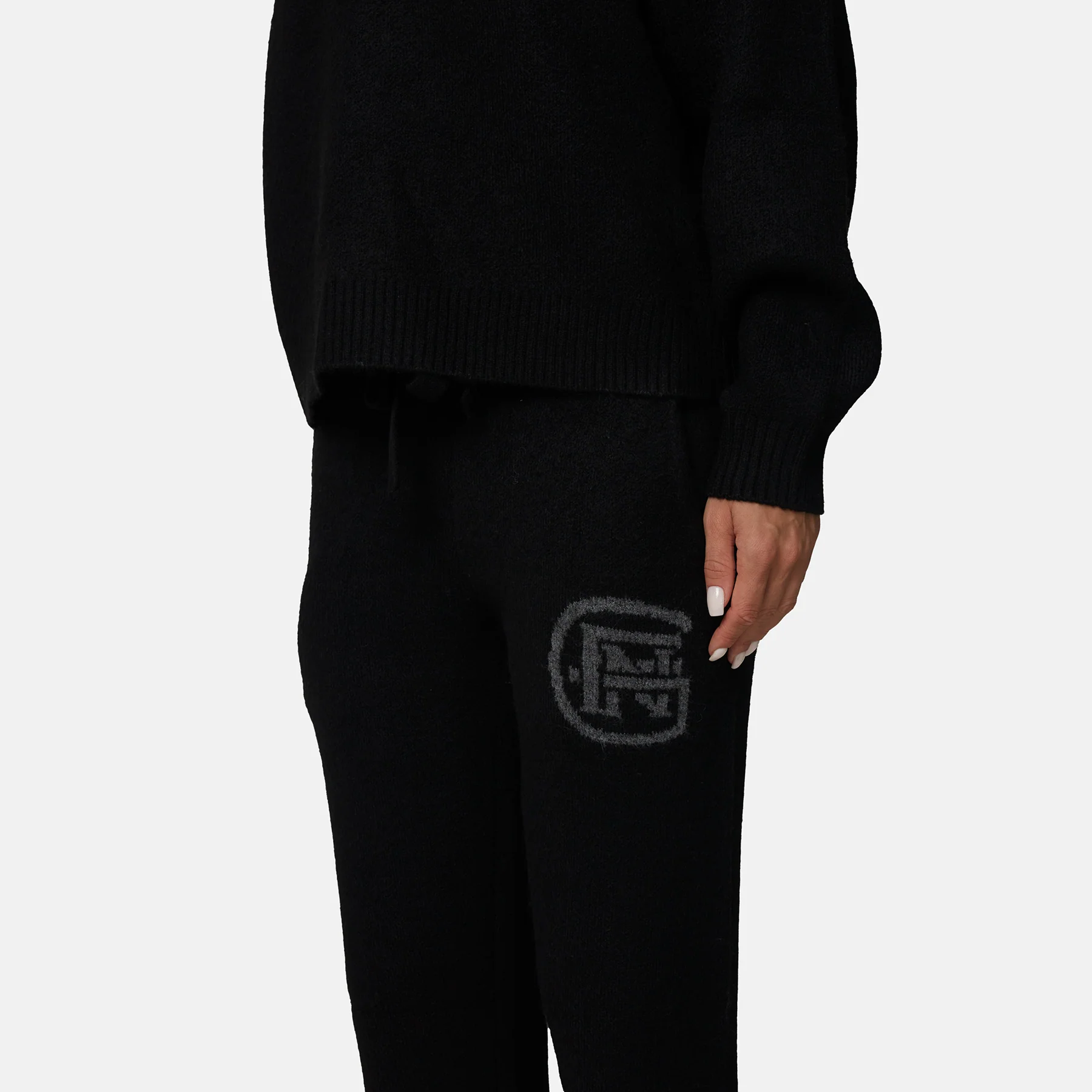 Monogram Fluffy Knit Black Pants - Image 3