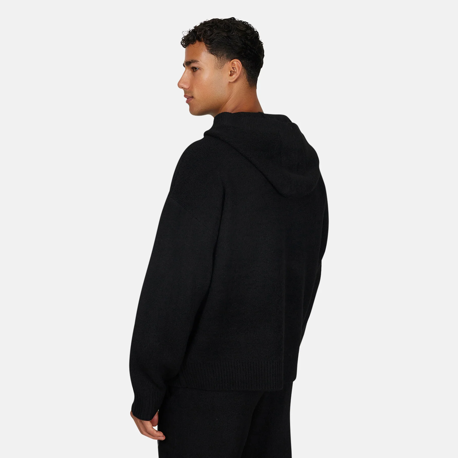 Monogram Fluffy Knit Black Zip Hoodie - Image 3