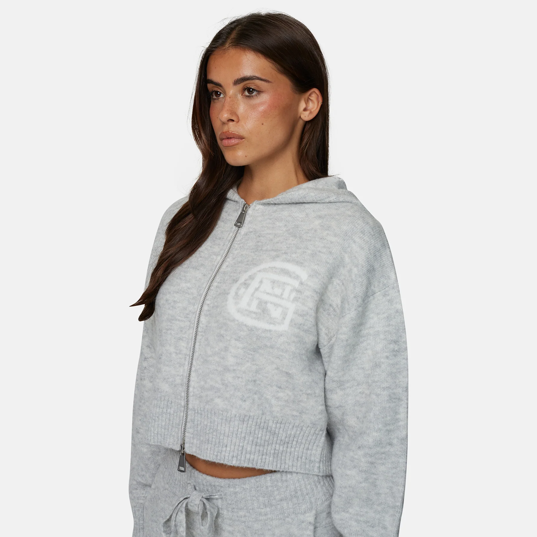 Monogram Fluffy Knit Grey Marl Zip Hoodie - Image 4