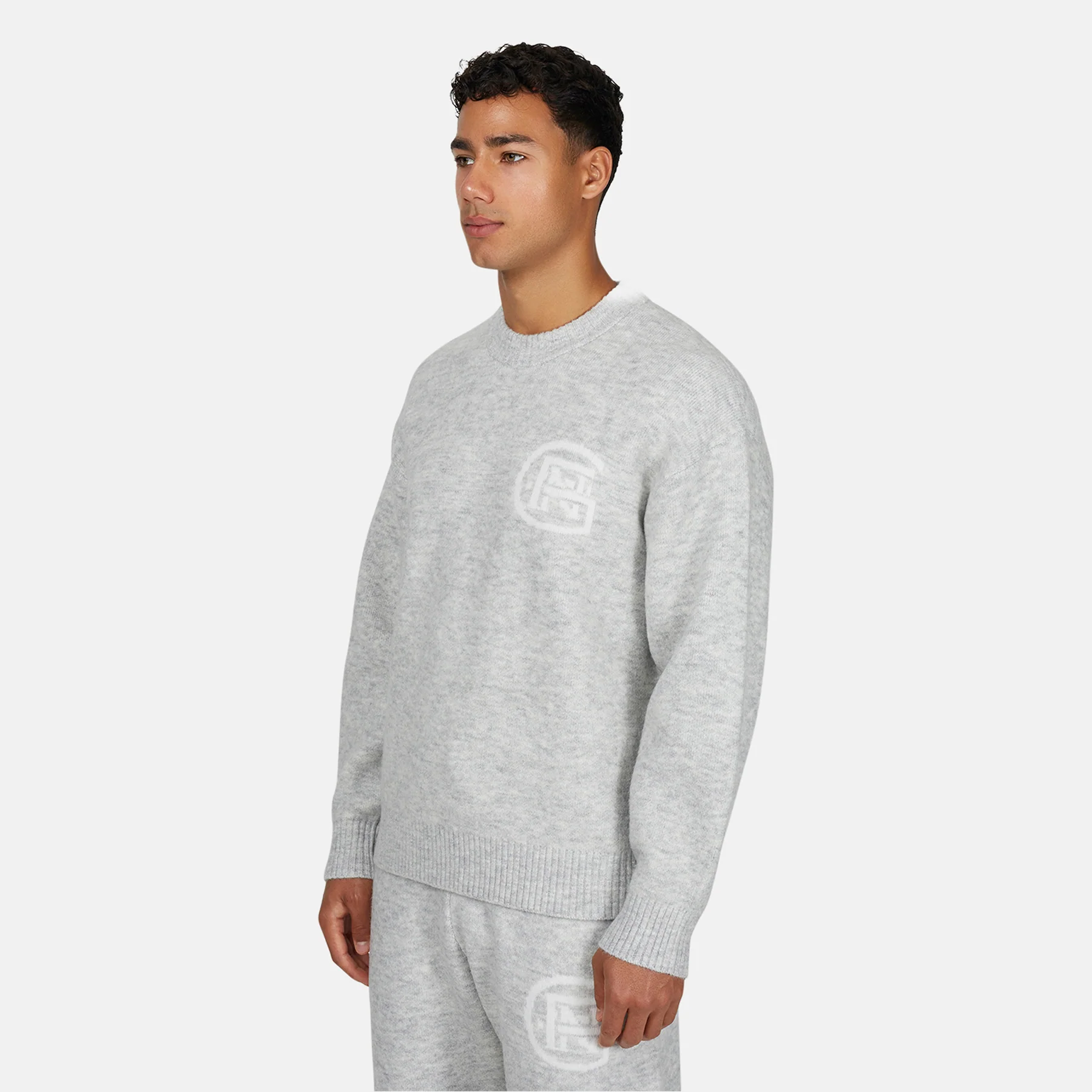 Monogram Fluffy Knit Grey Marl Jumper - Image 2