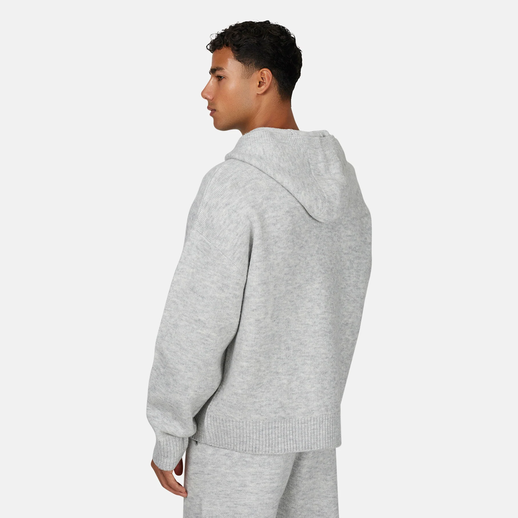 Monogram Fluffy Knit Grey Marl Zip Hoodie - Image 3
