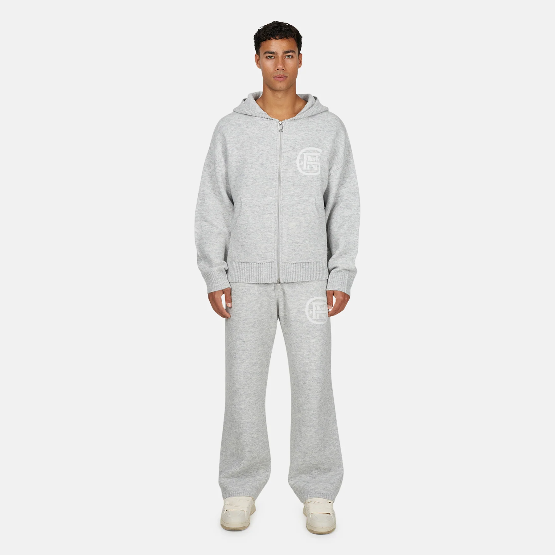 Monogram Fluffy Knit Grey Marl Zip Hoodie - Image 5