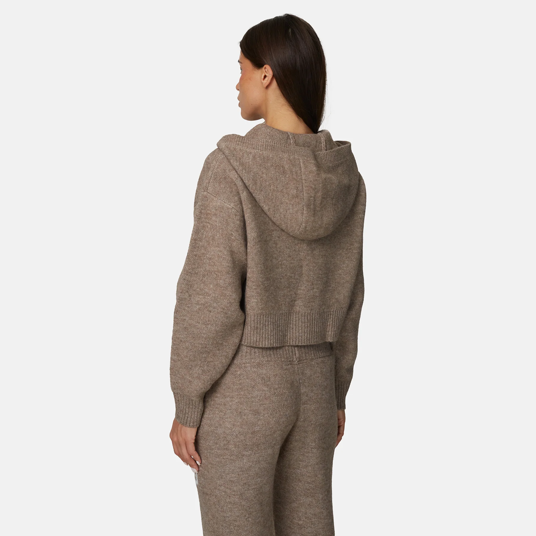Monogram Fluffy Knit Taupe Zip Hoodie - Image 3