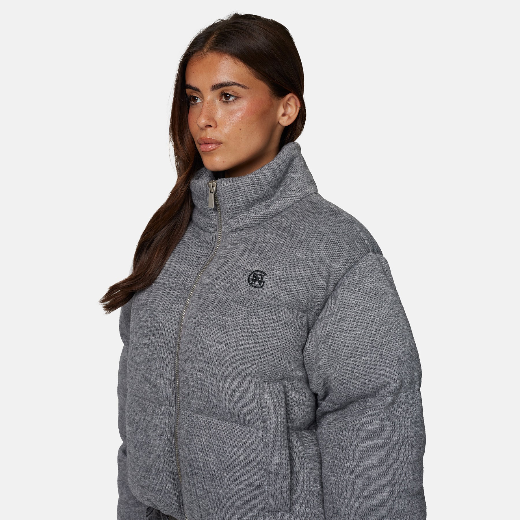 Monogram Knitted Grey Marl Puffer Jacket - Image 3