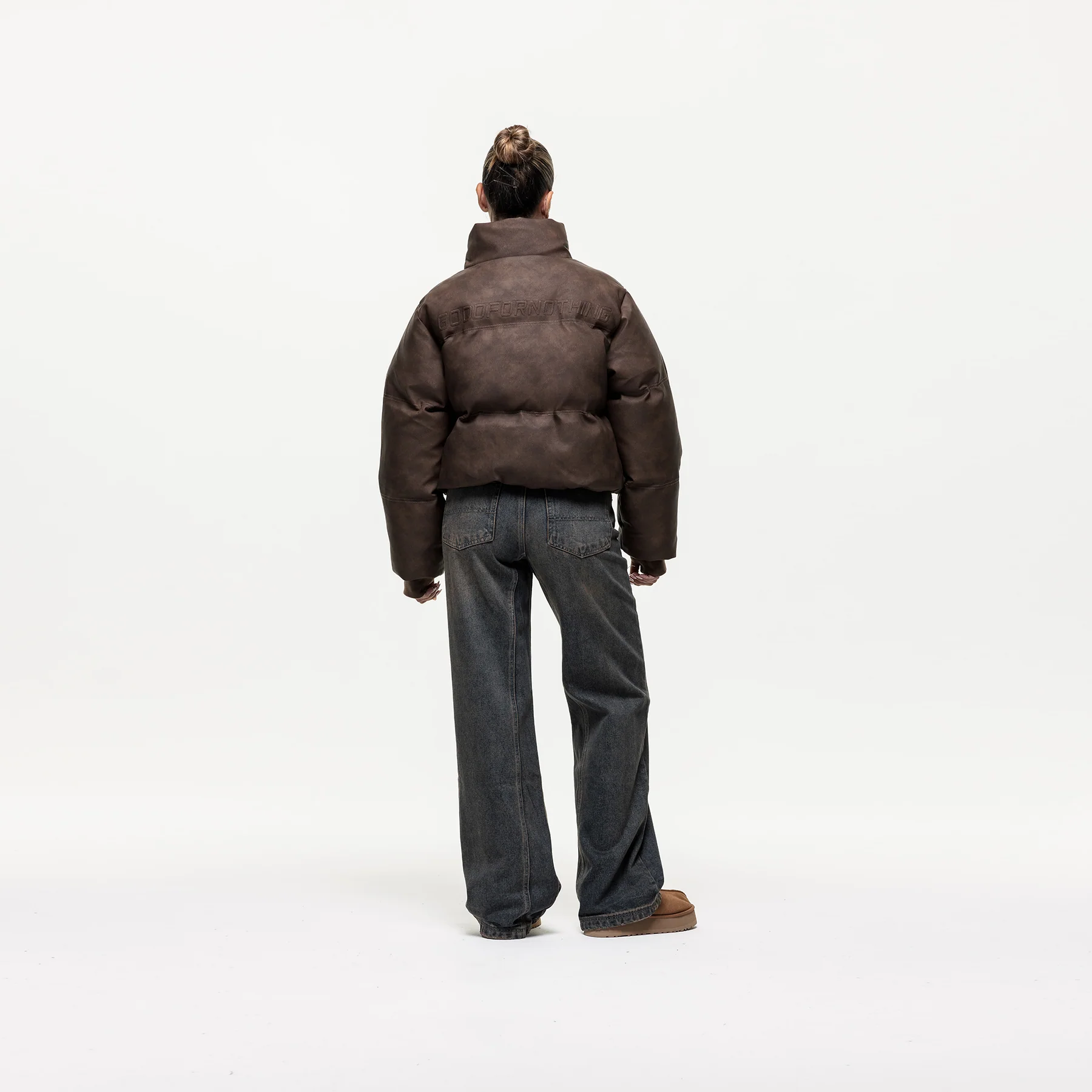 Vintage Brown Leather Puffer Coat - Image 6