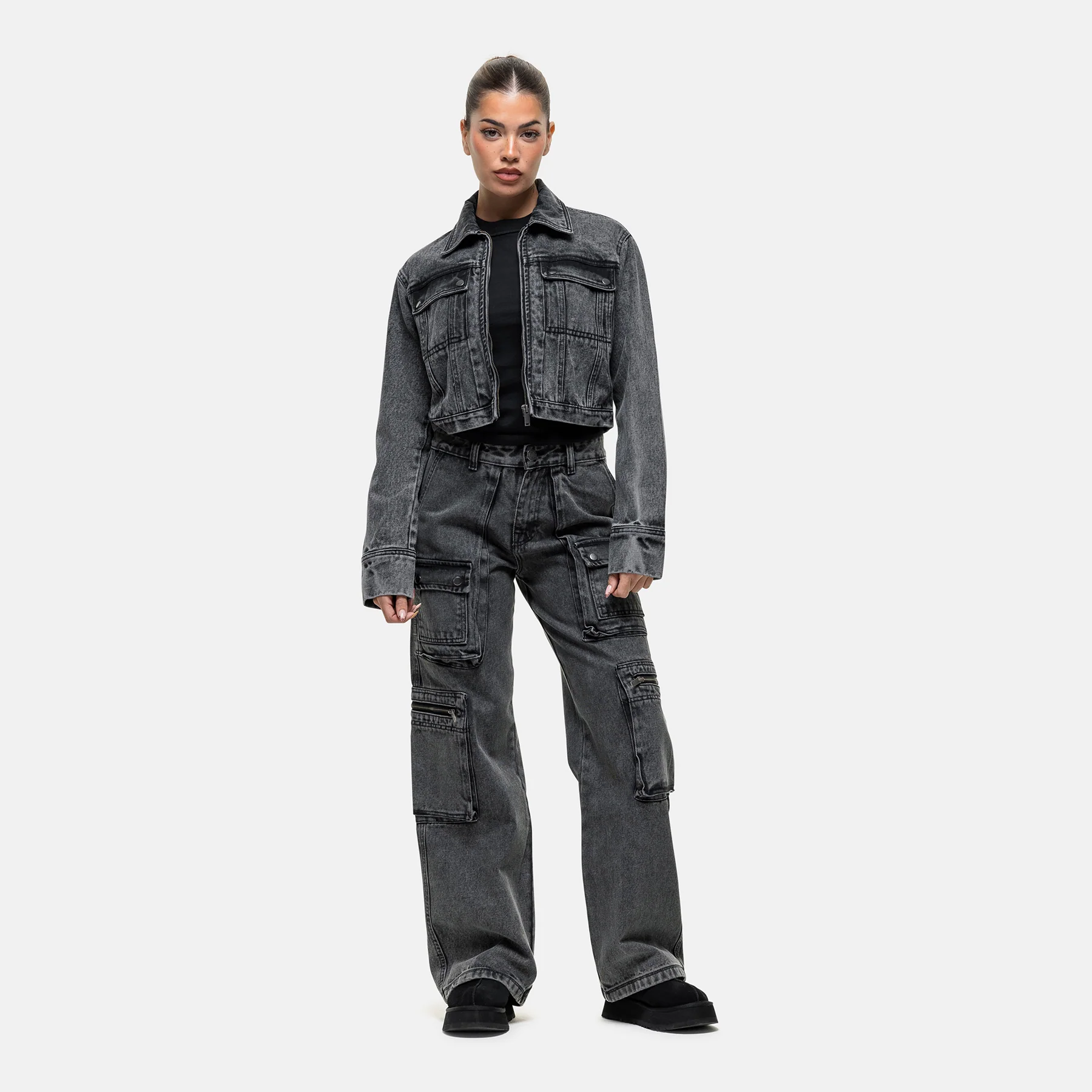 Industry Washed Grey Denim Jacket - Image 4