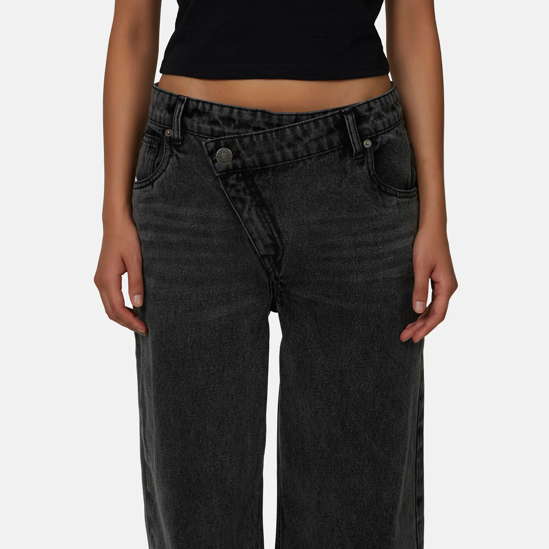 Asymmetric Washed Grey Denim Jean - Image 4