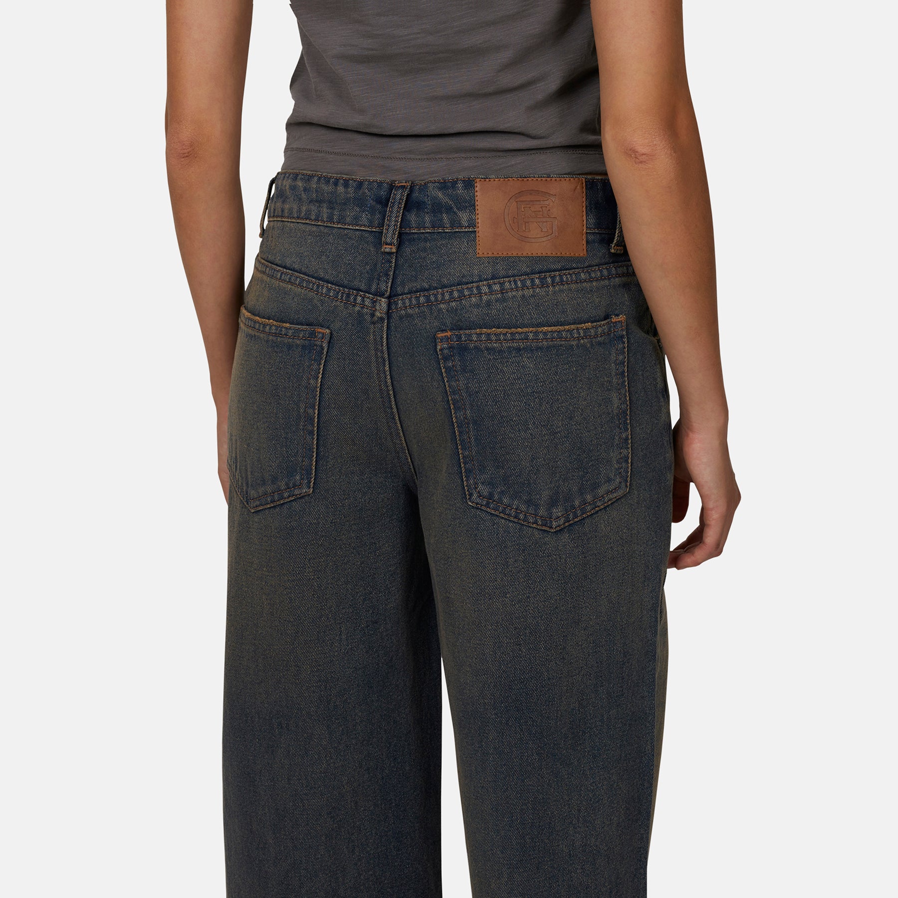 Asymmetric Washed Rust Denim Jean - Image 3