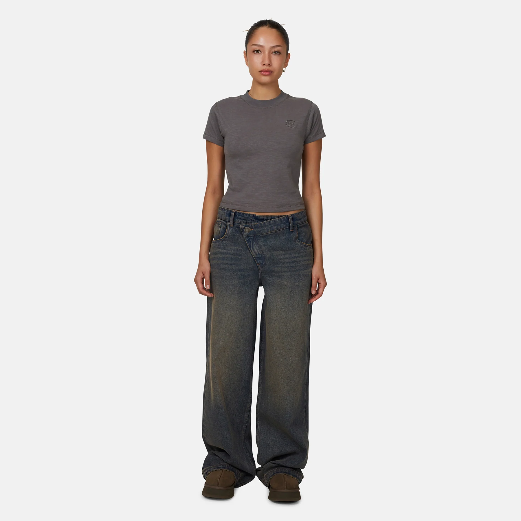 Asymmetric Washed Rust Denim Jean - Image 4
