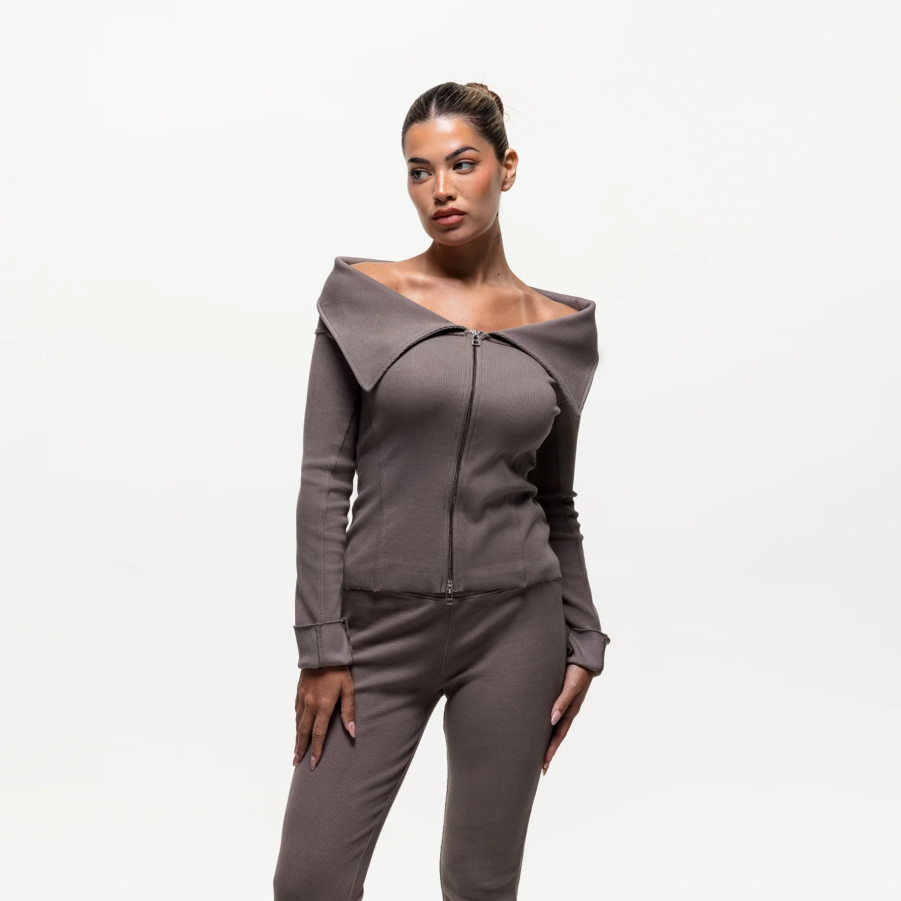 Ridge Taupe Off The Shoulder Long Sleeve - Image 3
