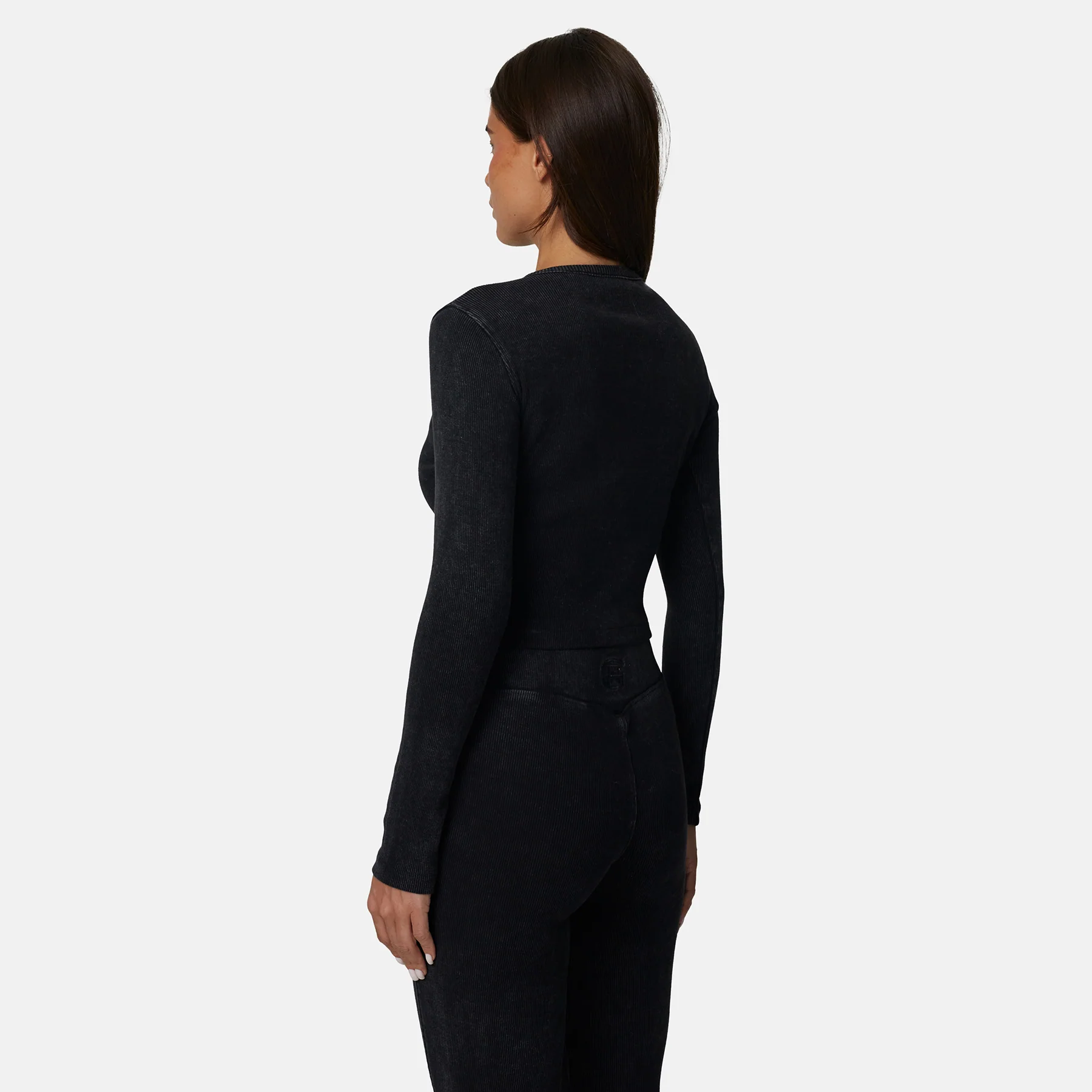 Monogram Ribbed Washed Black Cardigan Top - Image 3