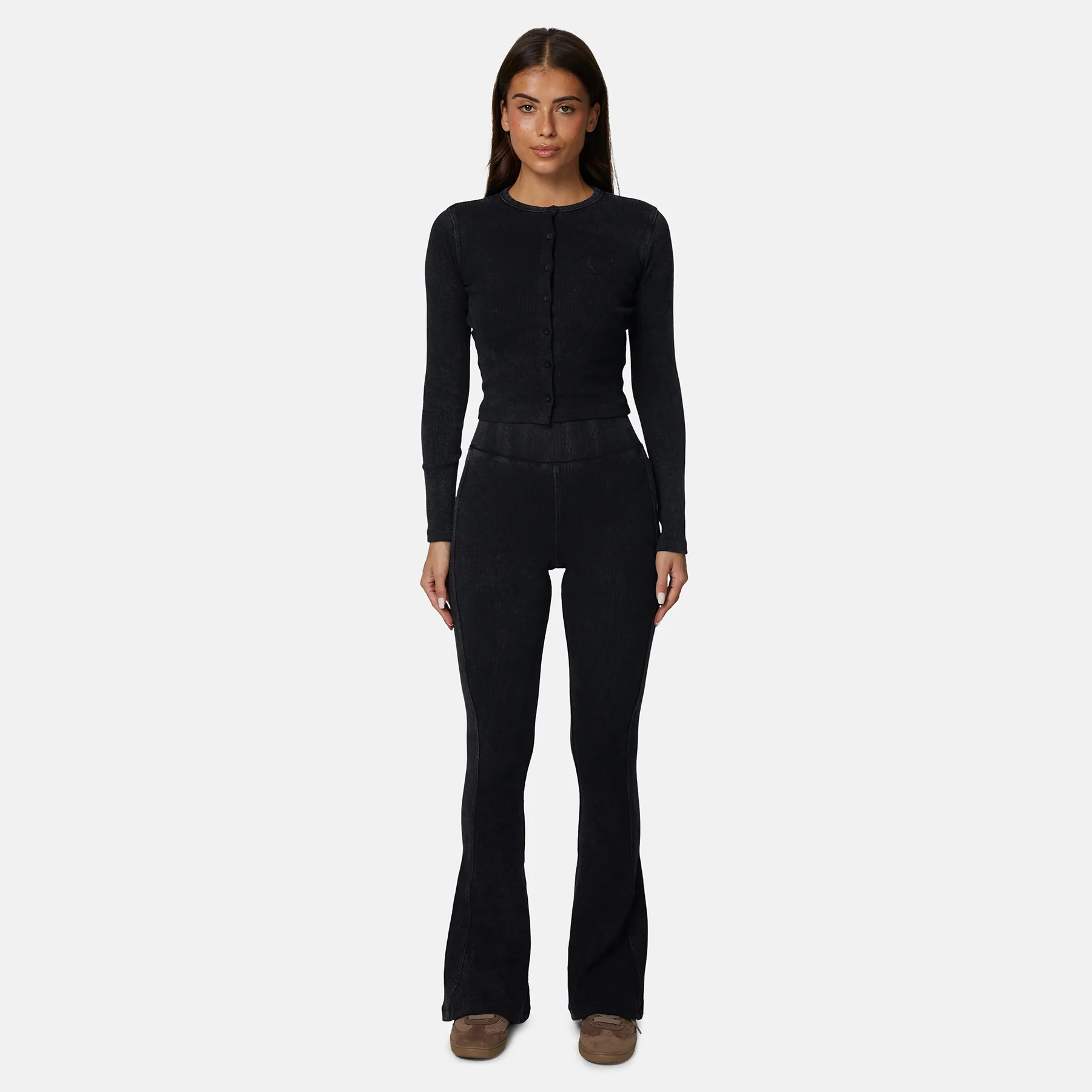 Monogram Ribbed Washed Black Cardigan Top - Image 4