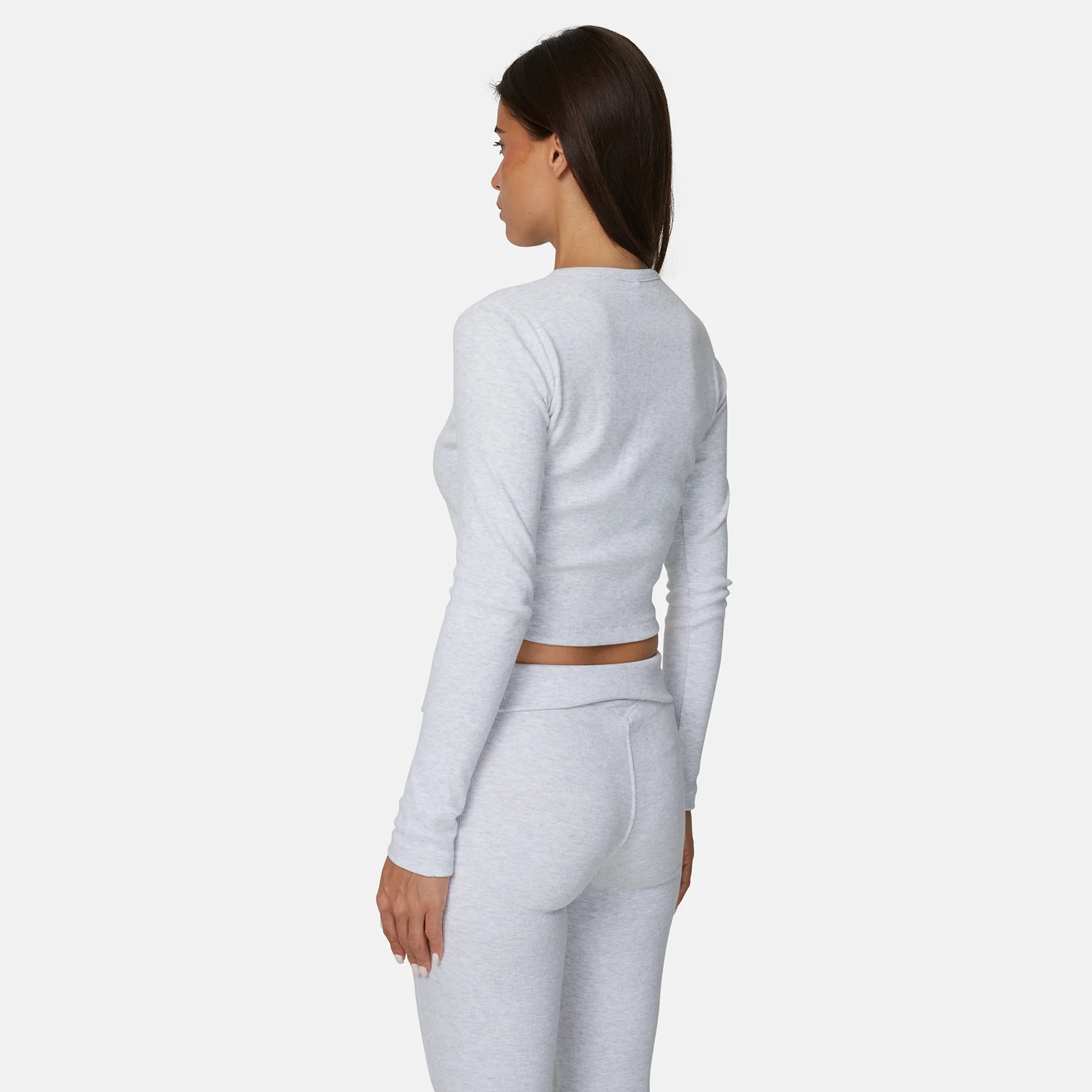 Monogram Ribbed Grey Marl Cardigan Top - Image 3