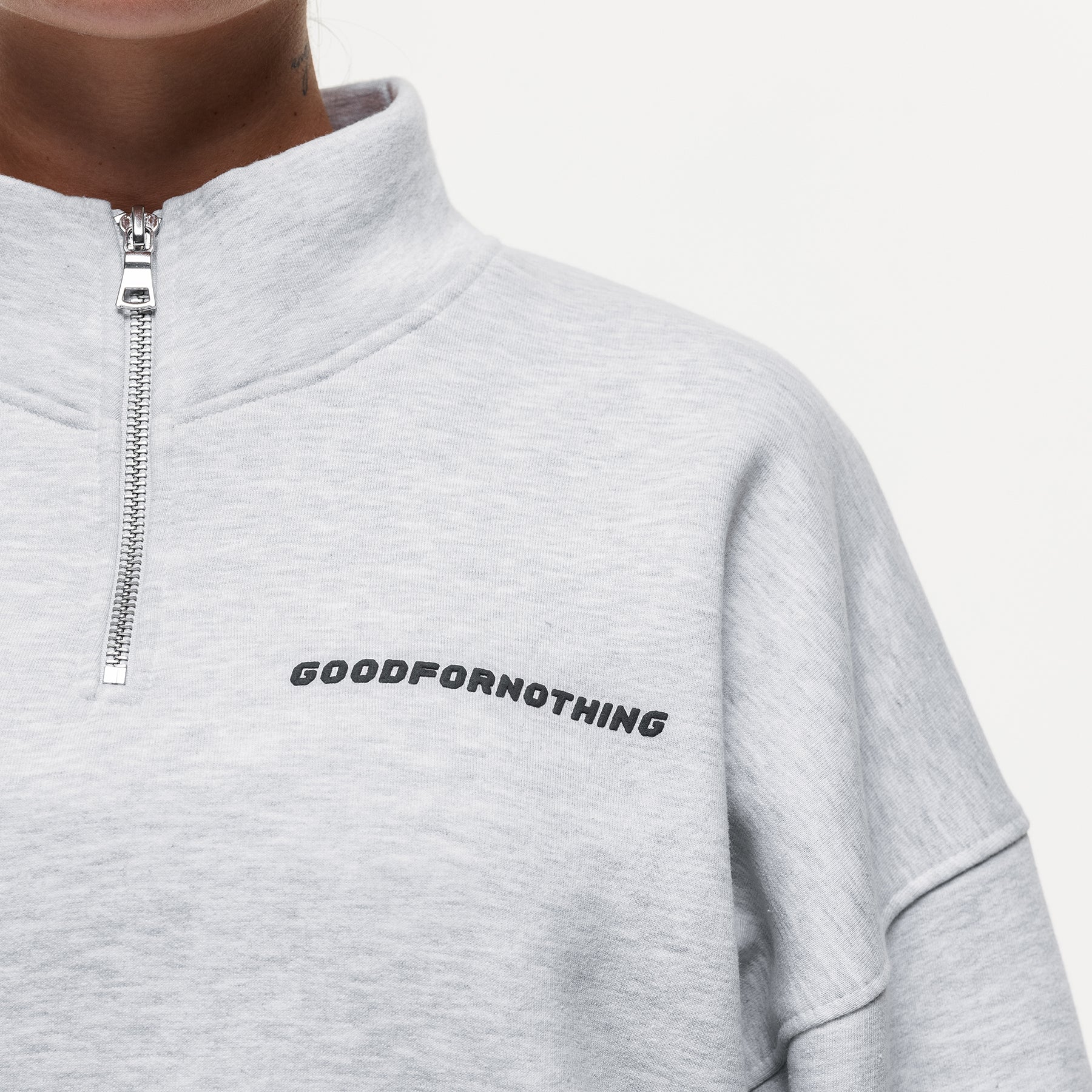 Vintage Grey Marl Funnel Zip Sweat - Image 3