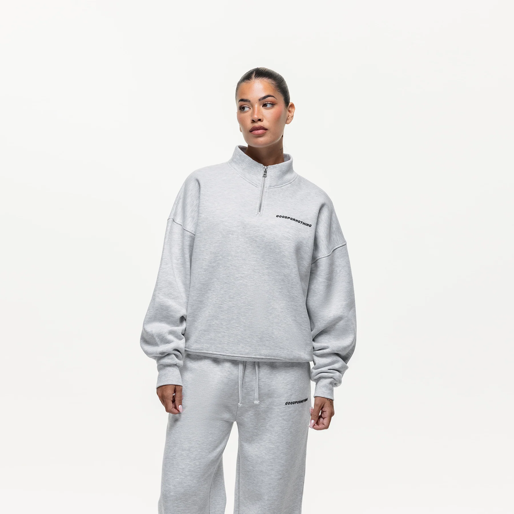 Vintage Grey Marl Funnel Zip Sweat - Image 4