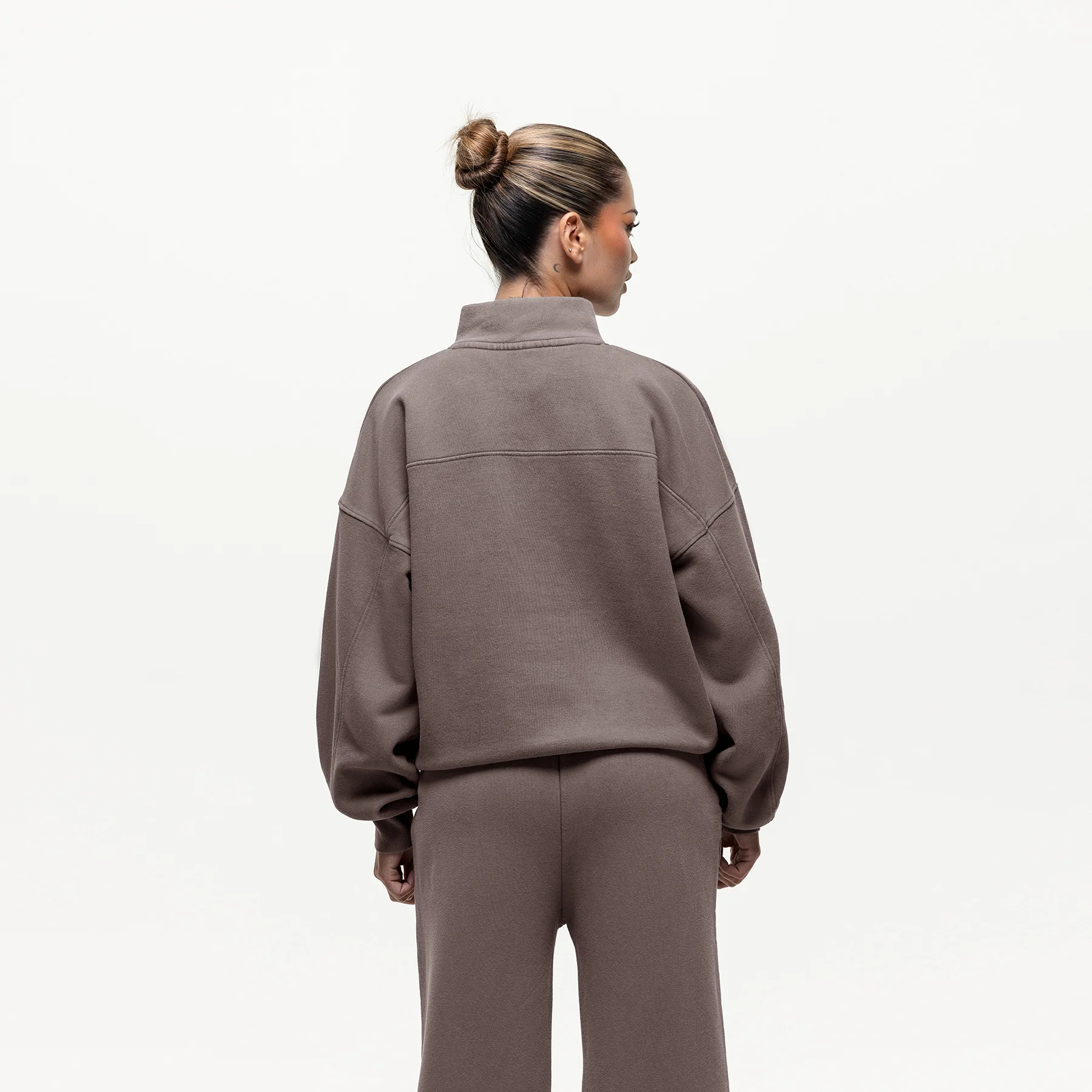 Vintage Washed Taupe Funnel Zip Sweat - Image 2
