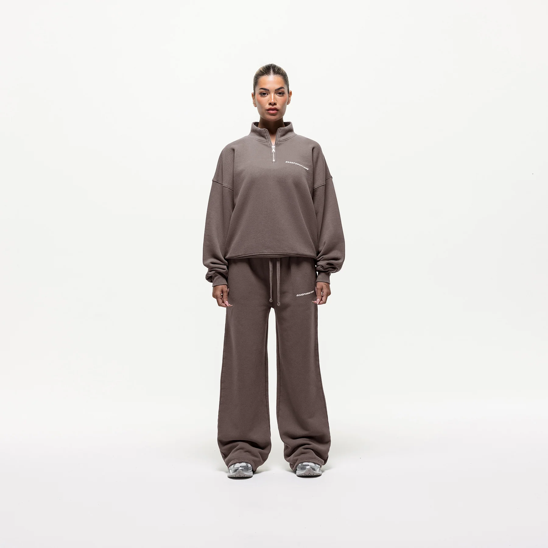 Vintage Washed Taupe Funnel Zip Sweat - Image 3
