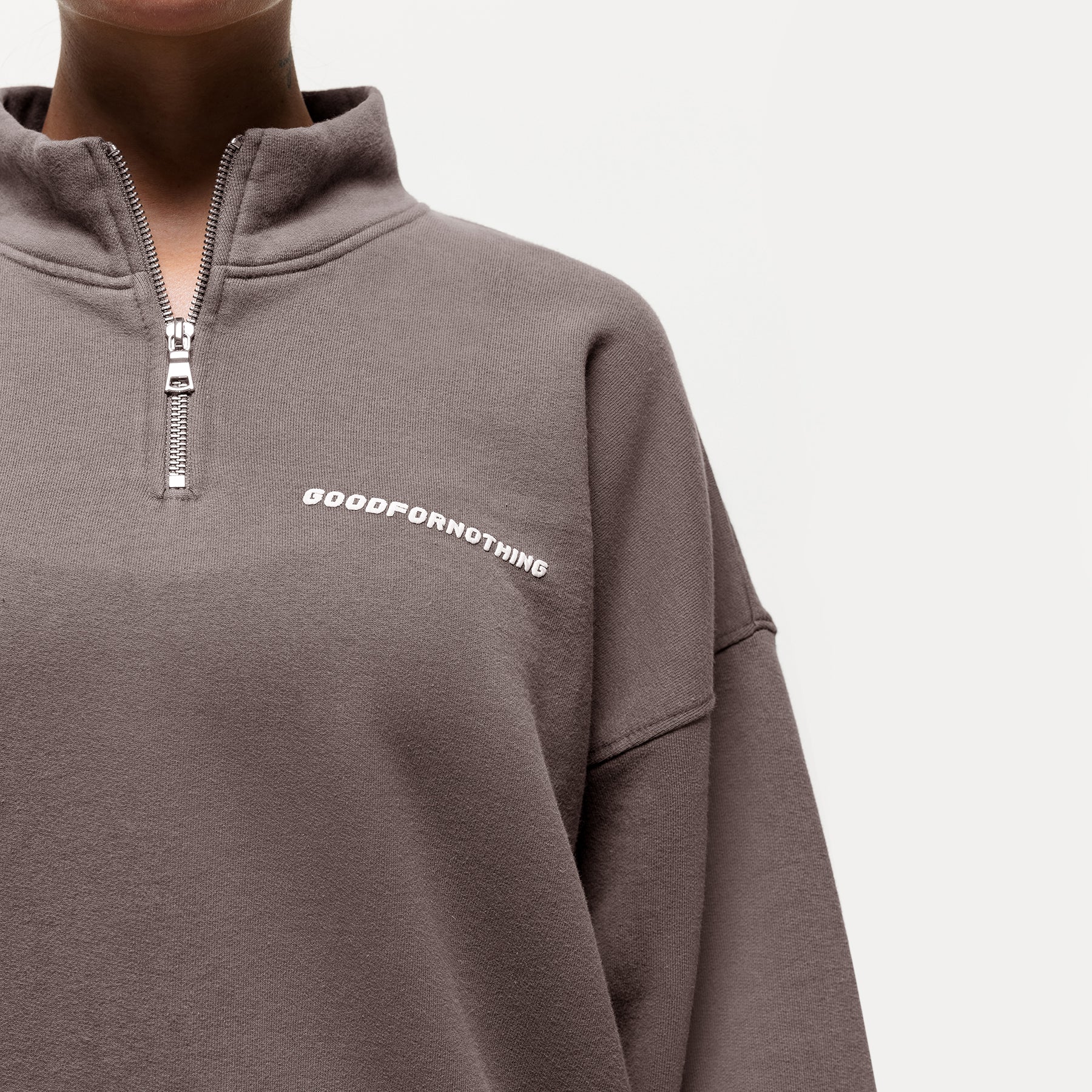Vintage Washed Taupe Funnel Zip Sweat - Image 4