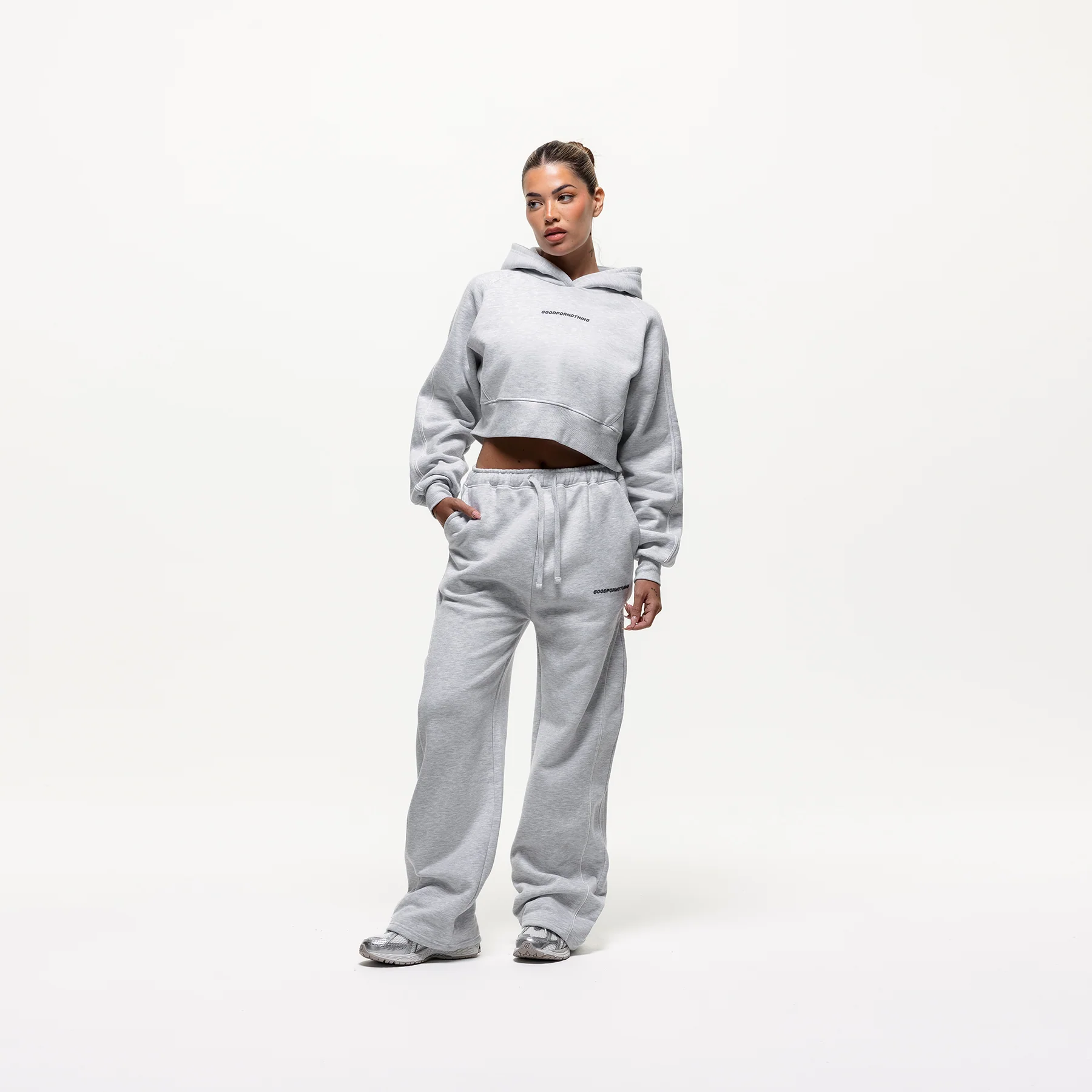 Outline Grey Marl Cropped Hoodie (Final Sale) - Image 4