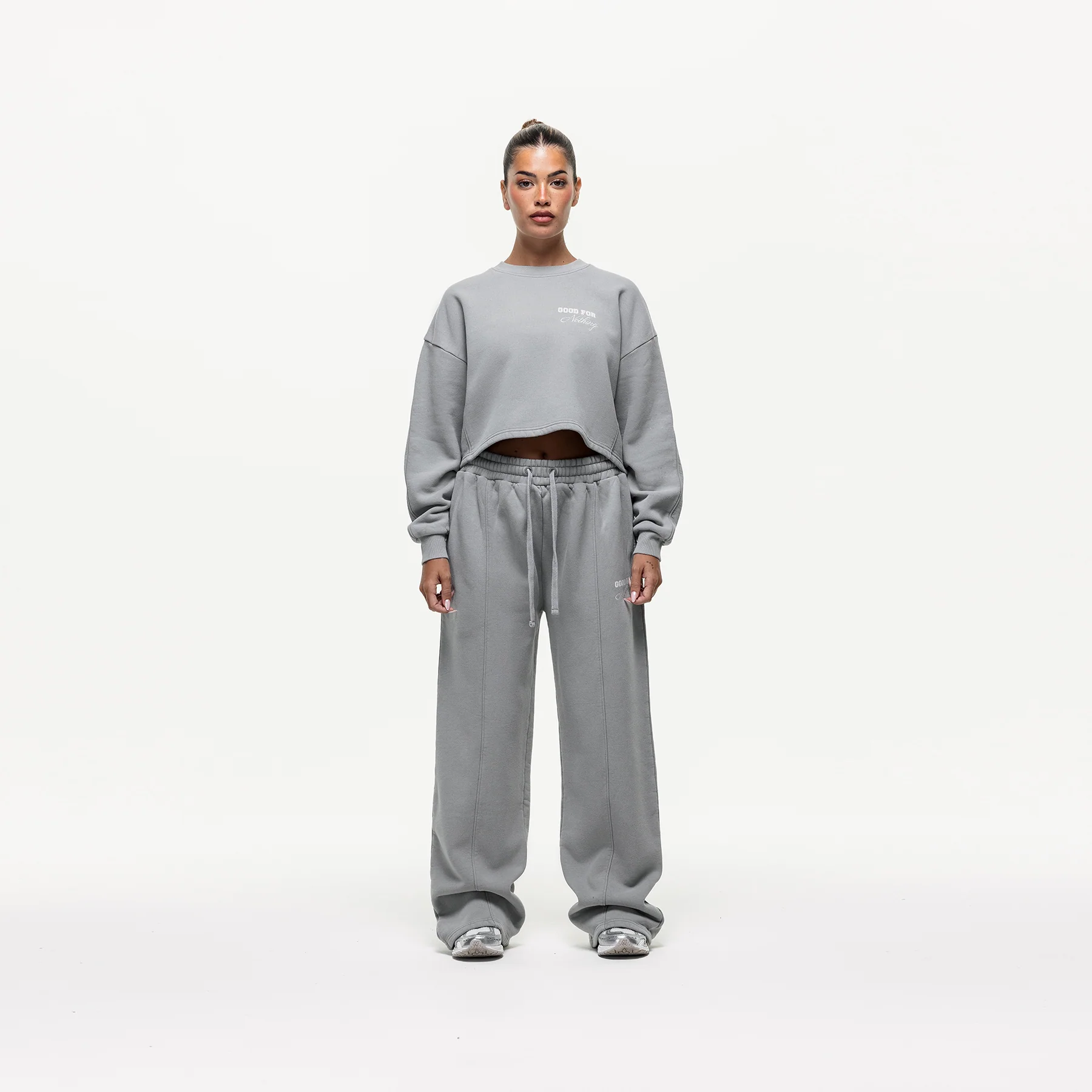 Slouch Grey Crop Sweatshirt - Image 2