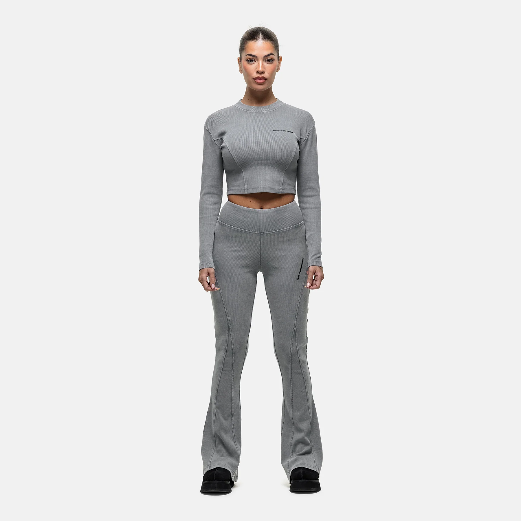 Seam Washed Grey Flared Leggings - Image 3