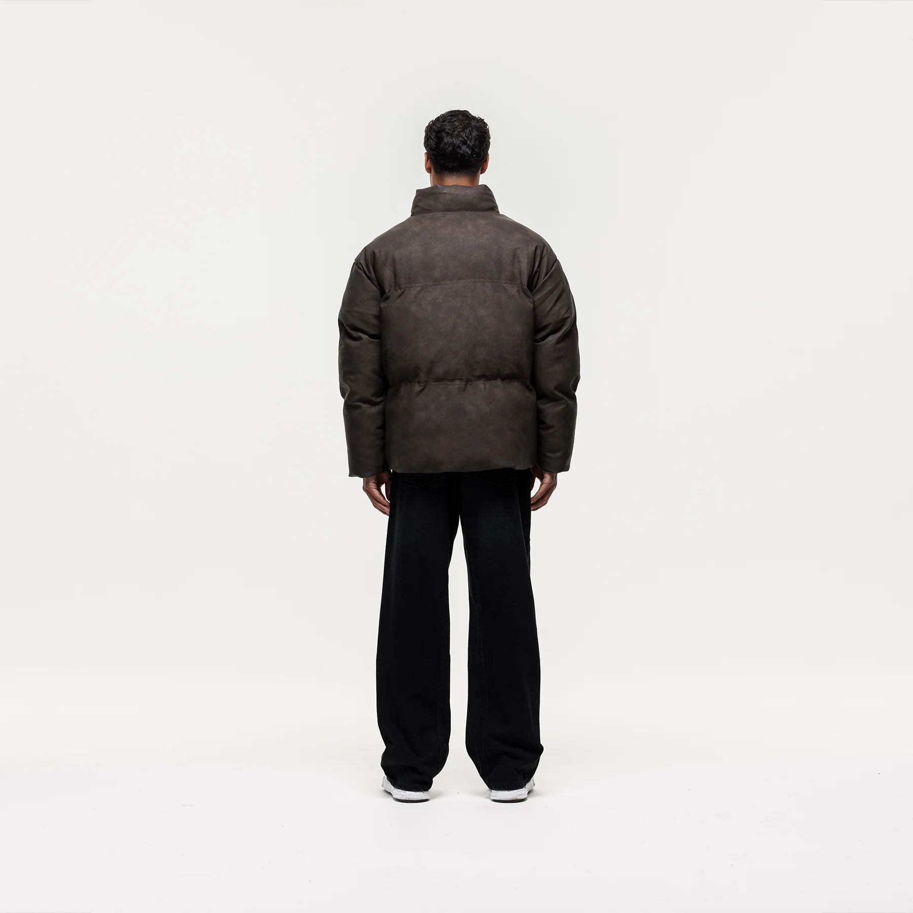 Vintage Brown Leather Puffer Coat - Image 3