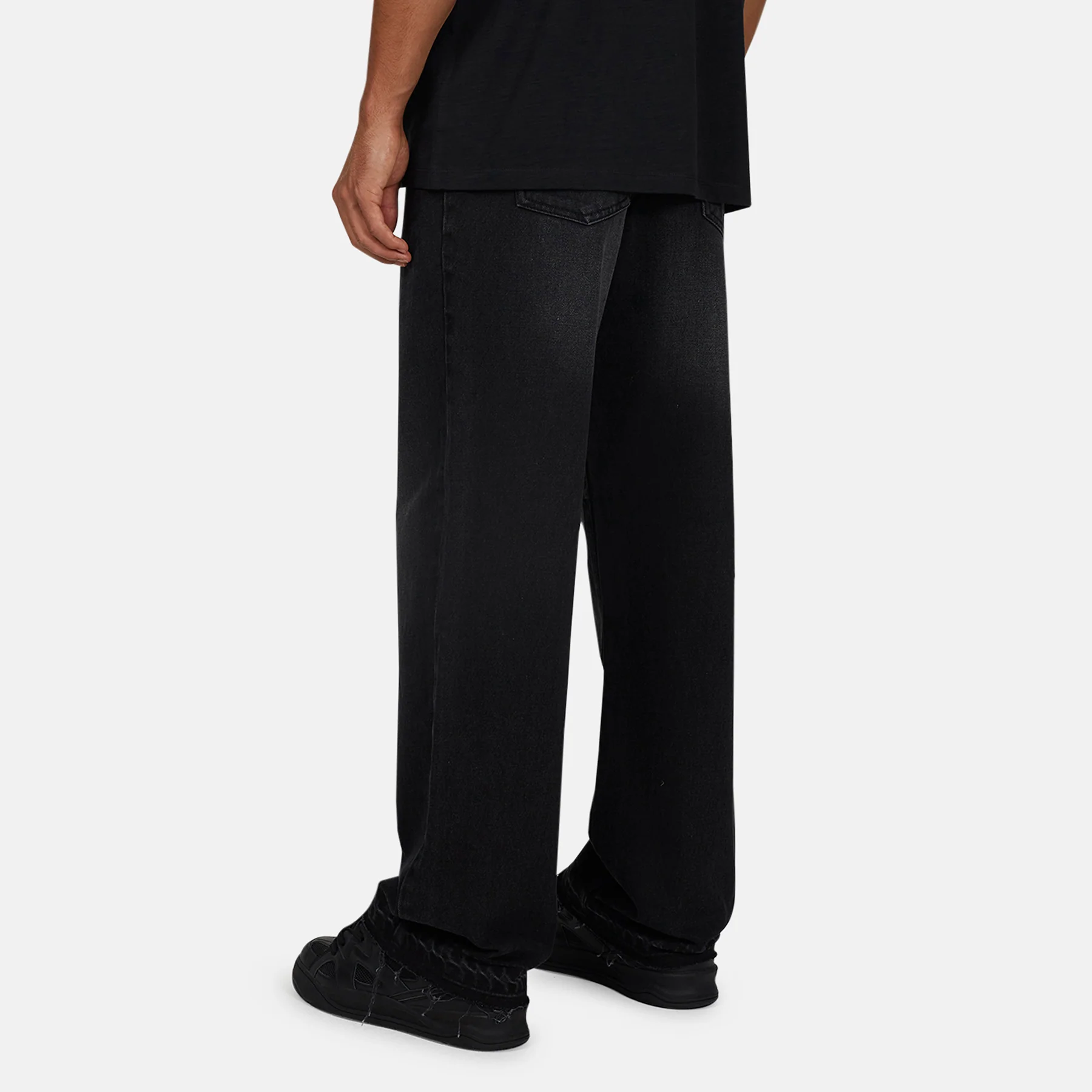 Heavy Washed Black Frayed Hem Denim Jeans - Image 3