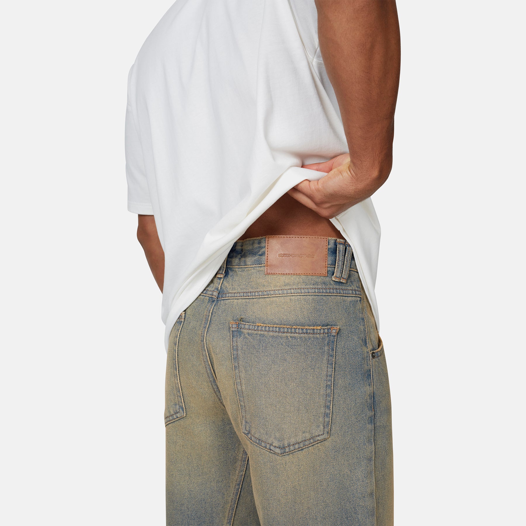 Heavy Washed Cargo Sand Blue Denim Jeans - Image 4