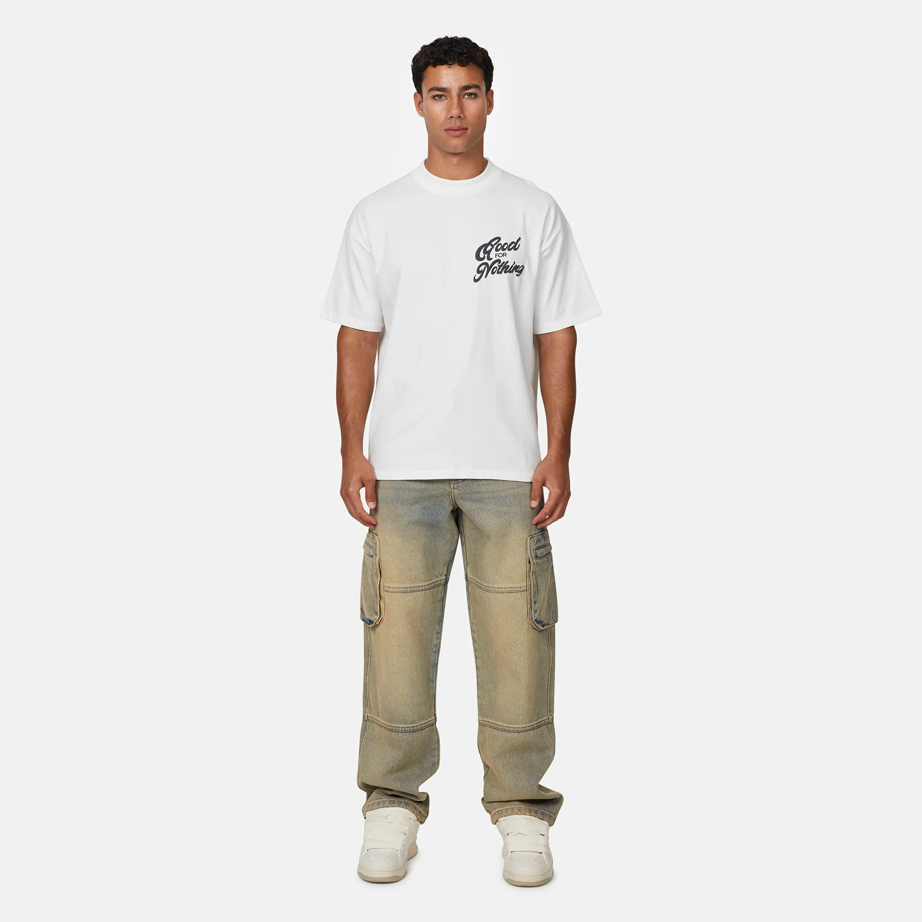 Heavy Washed Cargo Sand Blue Denim Jeans - Image 6
