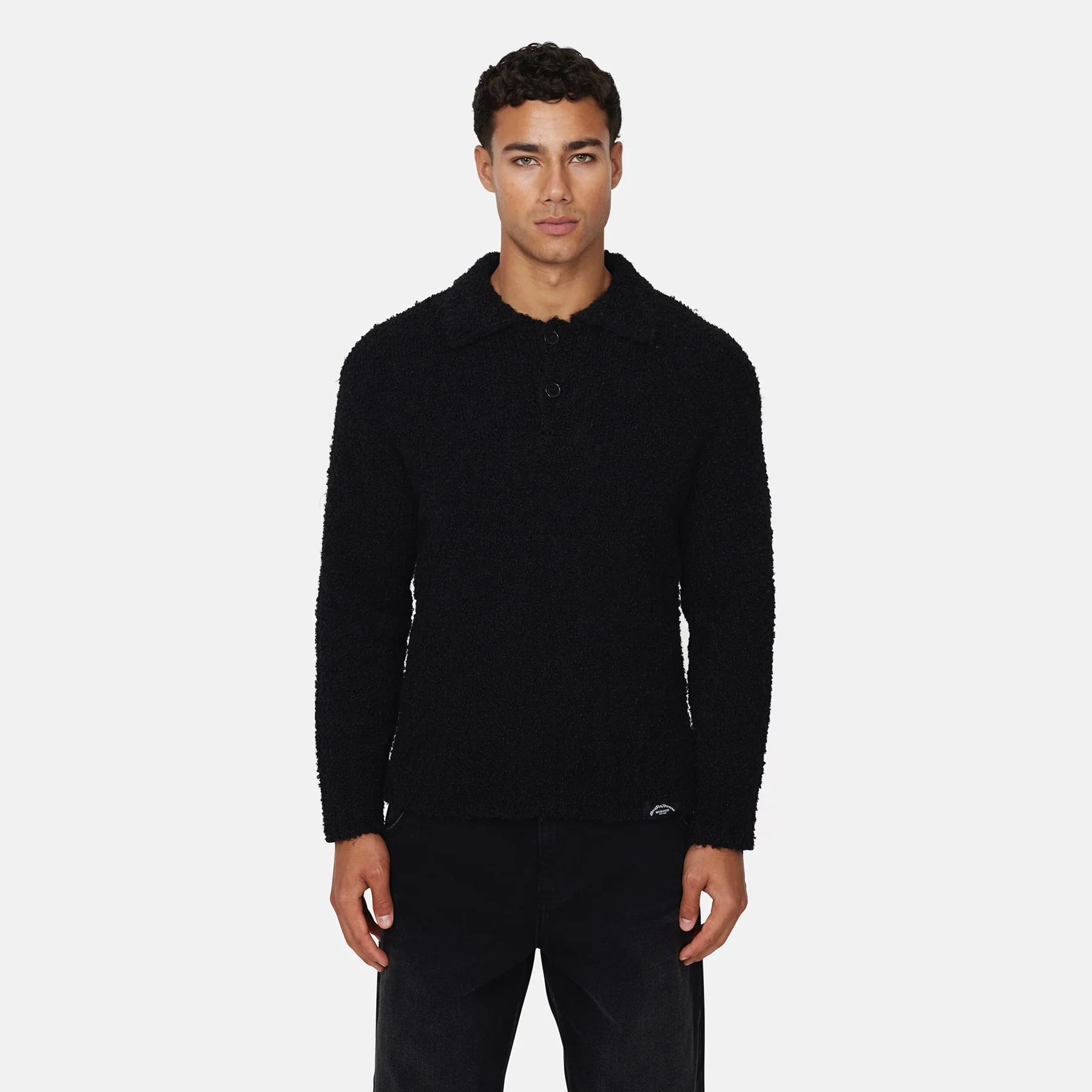 Cozy Boucle Knitwear Black Polo - Image 2
