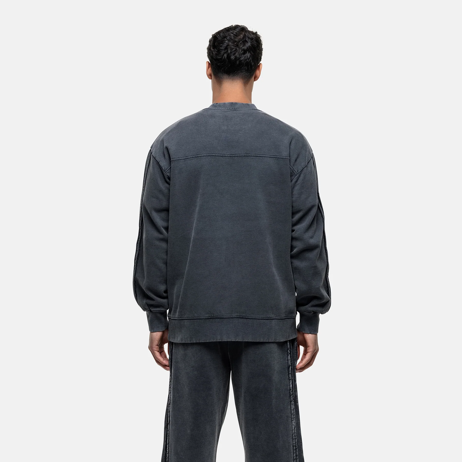 Partial Seam Washed Grey Sweatshirt - Image 2