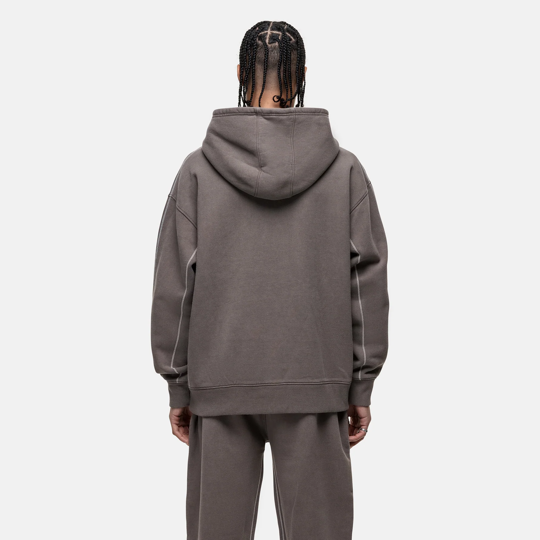 Overlock Washed Taupe Hoodie - Image 2