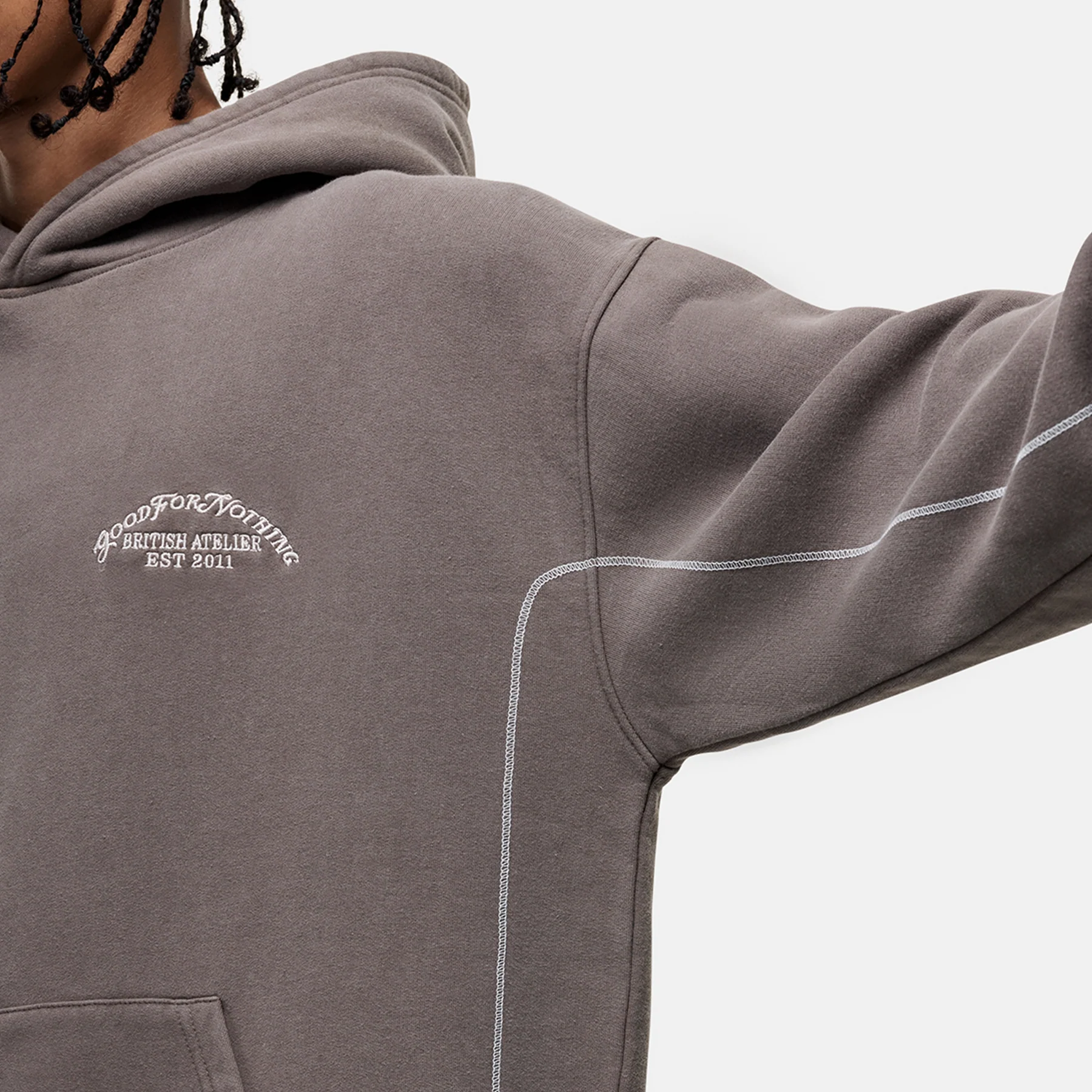Overlock Washed Taupe Hoodie - Image 4