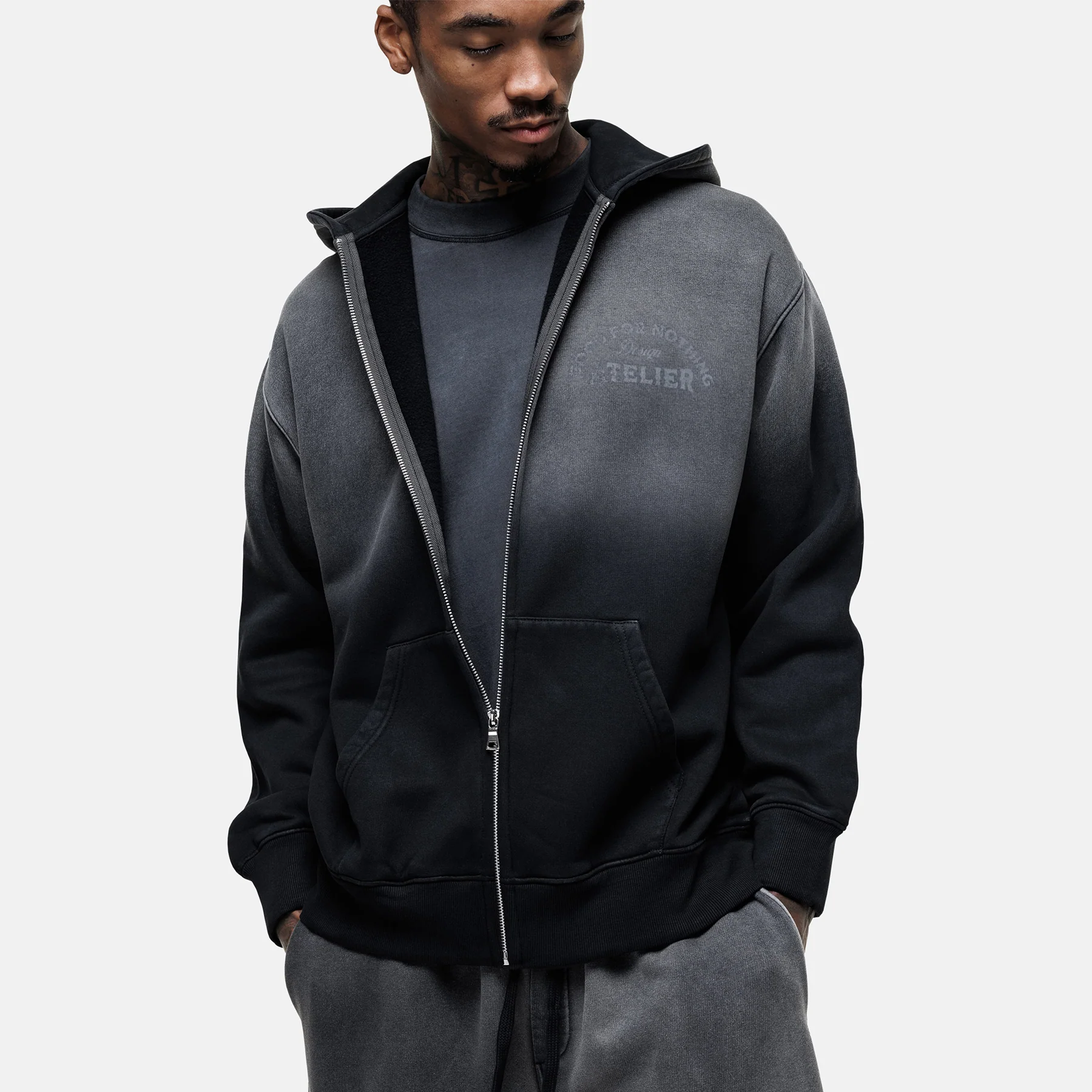 Vintage 1986 Faded Black Zip Hoodie - Image 3