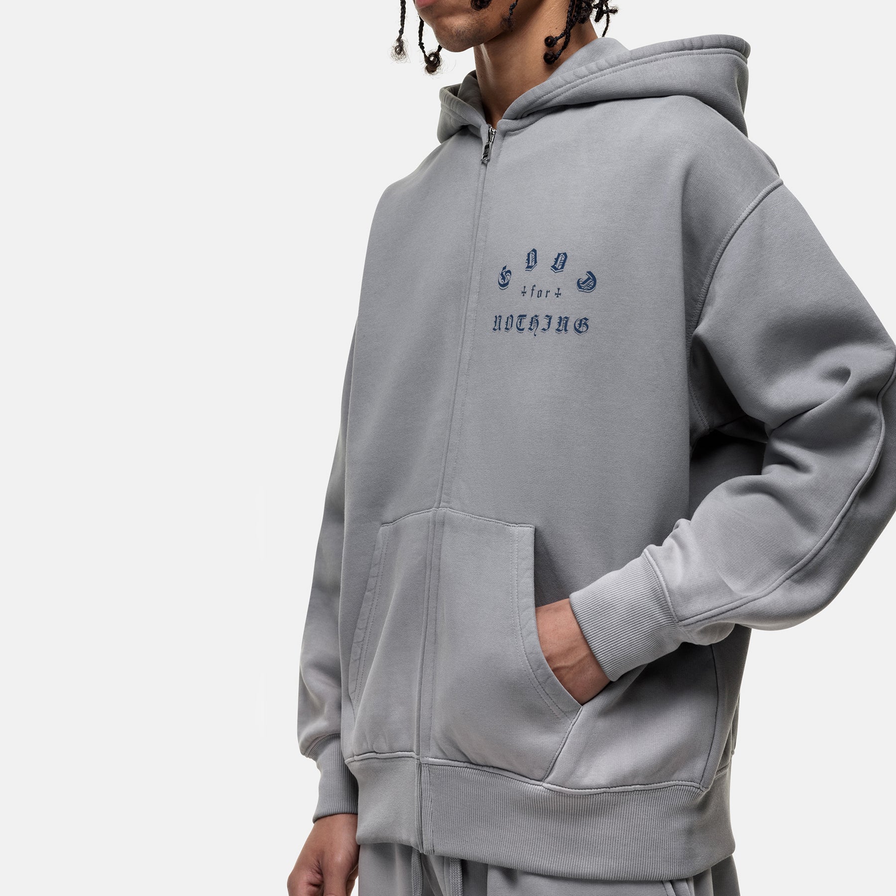 California Washed Grey Zip Hoodie - Image 4