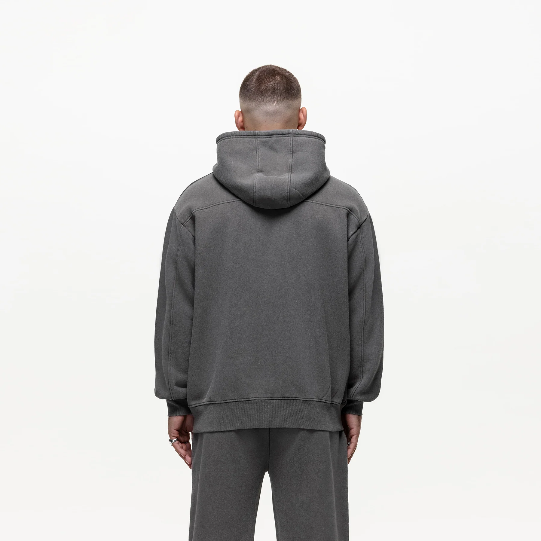 Vintage Washed Grey Zip Hoodie - Image 3