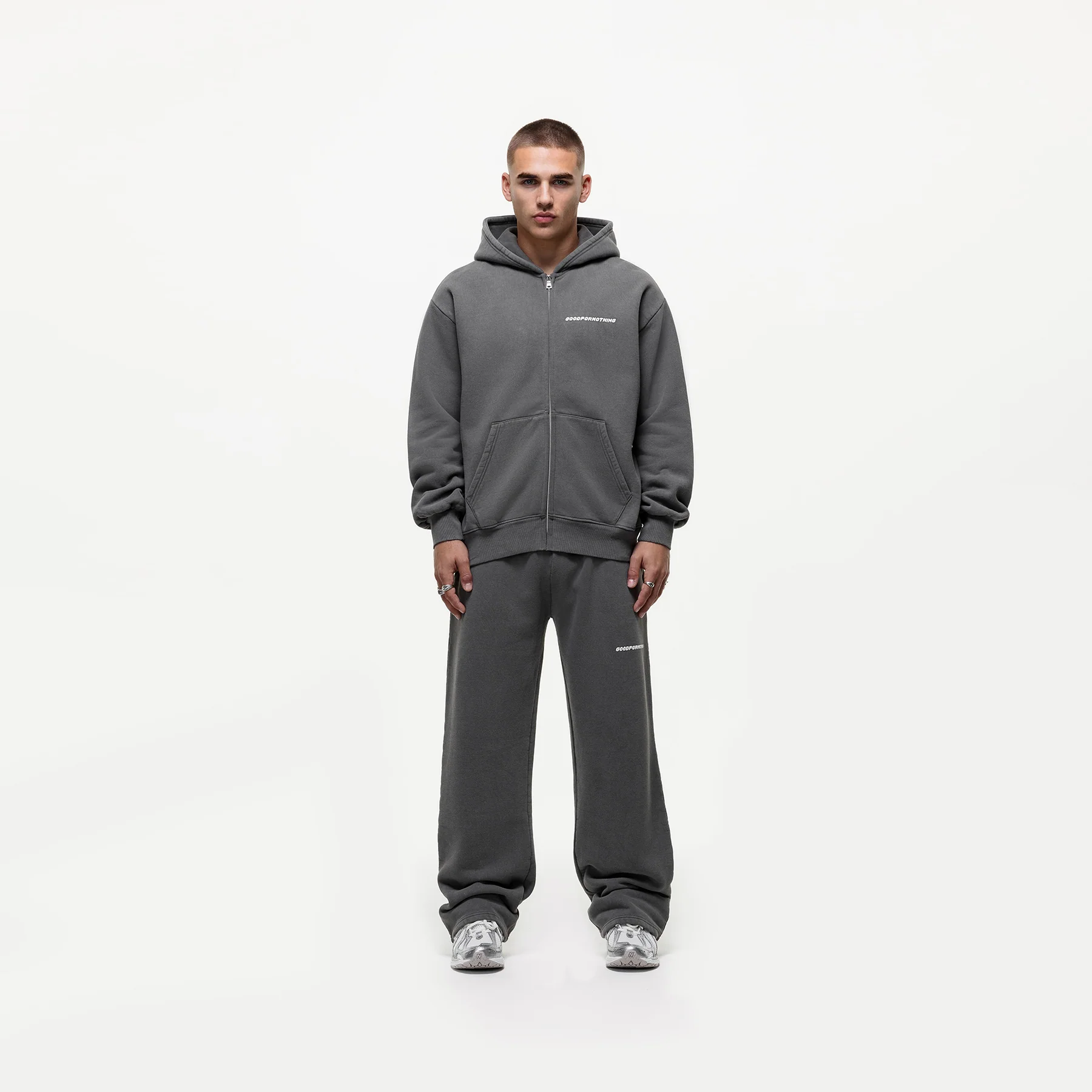 Vintage Washed Grey Zip Hoodie - Image 5