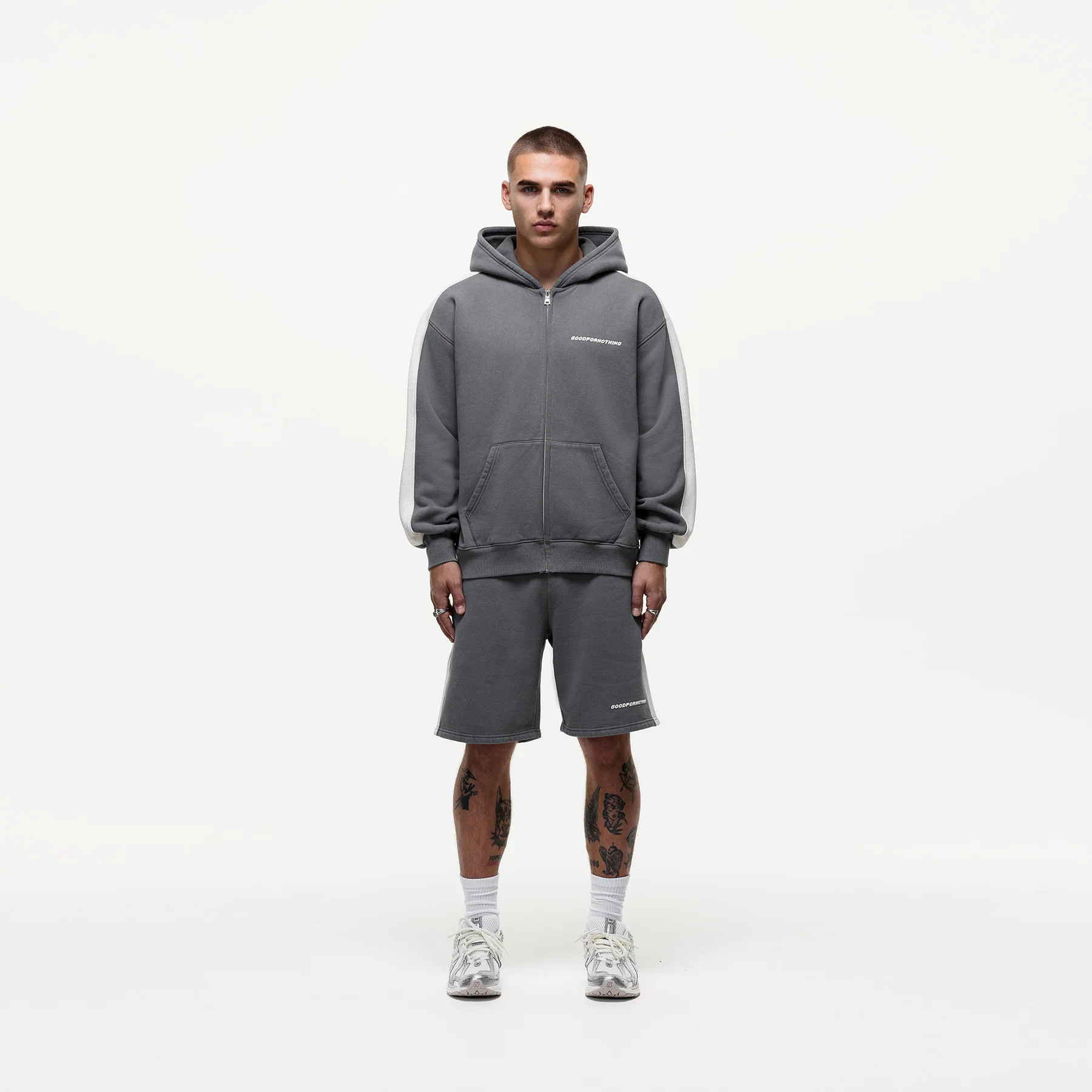 Vintage Track Grey Zip Hoodie - Image 4