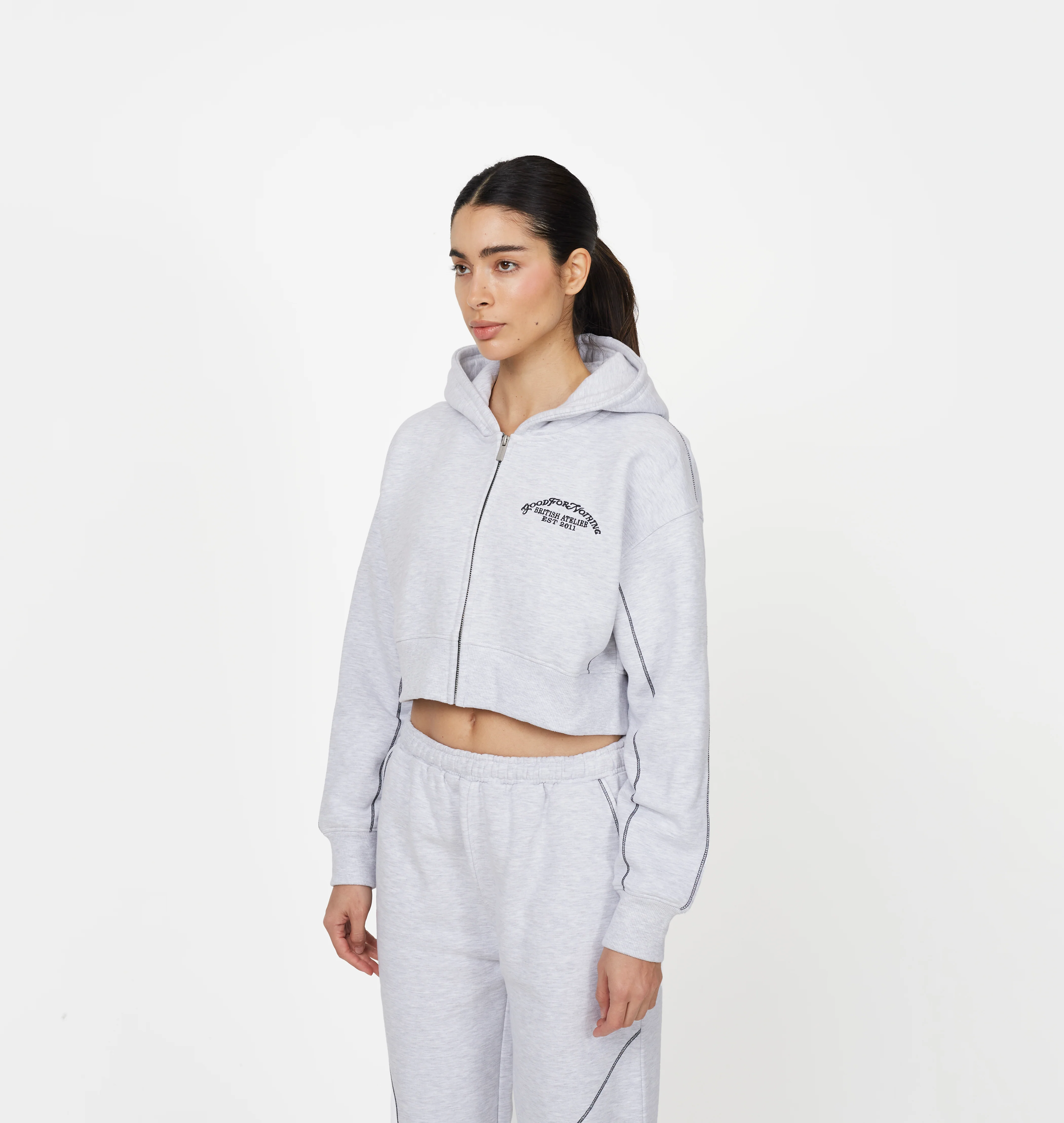 Coverlock Grey Marl Crop Zip Hoodie - Image 2