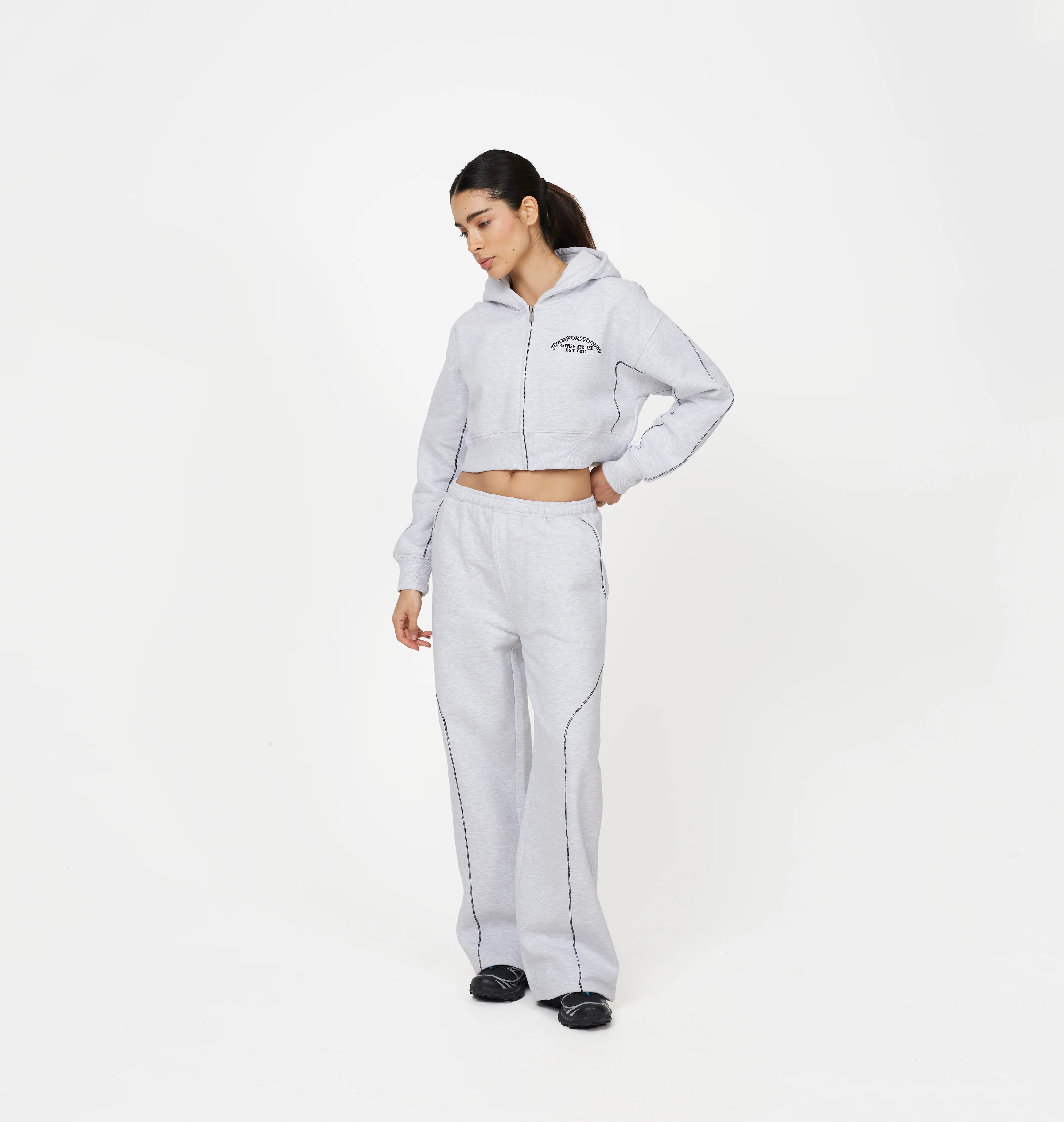 Coverlock Grey Marl Crop Zip Hoodie - Image 5