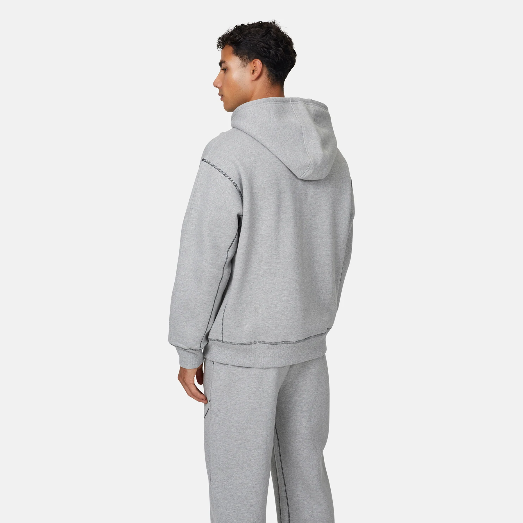 Overlock Grey Marl Zip Hoodie - Image 3