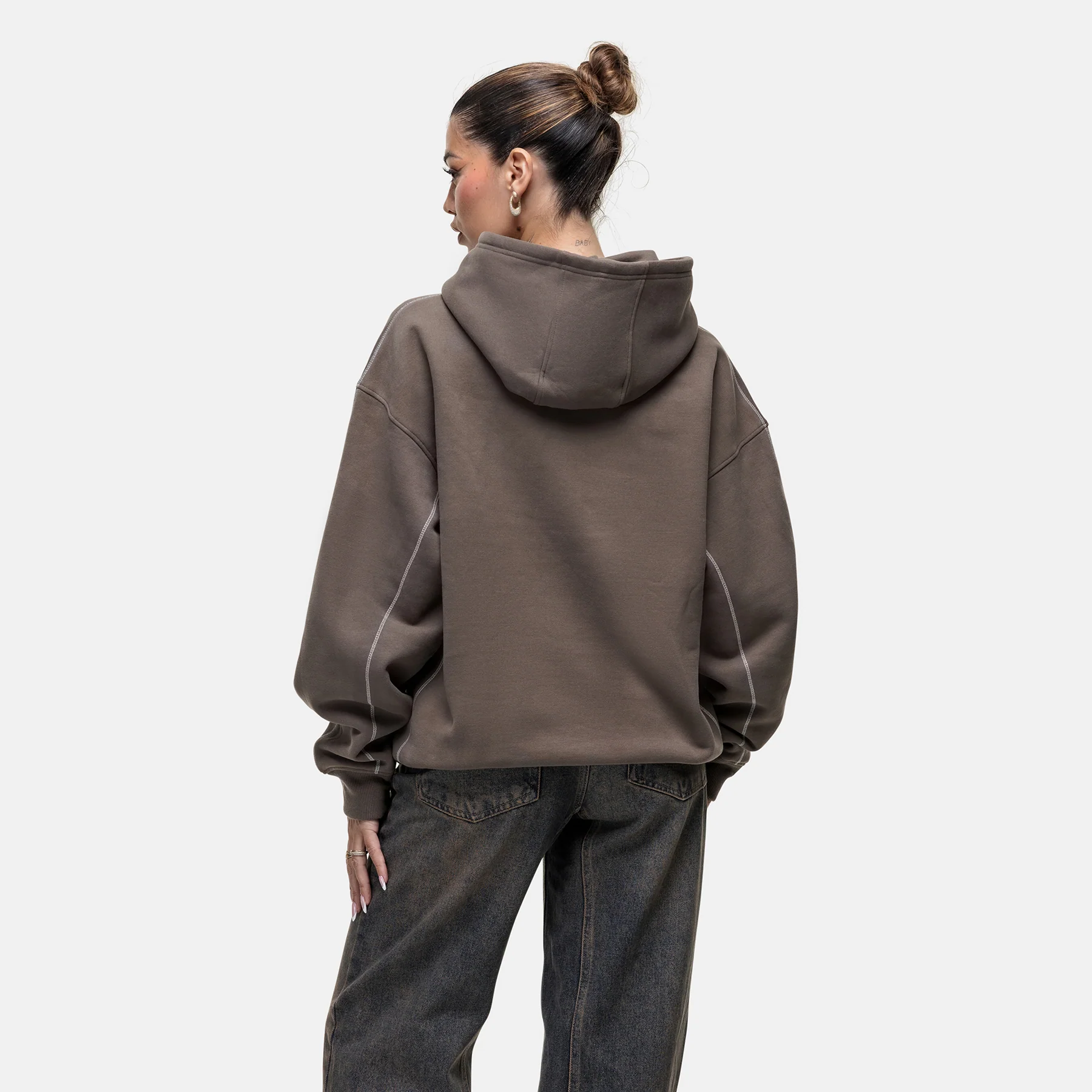 Overlock Washed Taupe Hoodie - Image 2