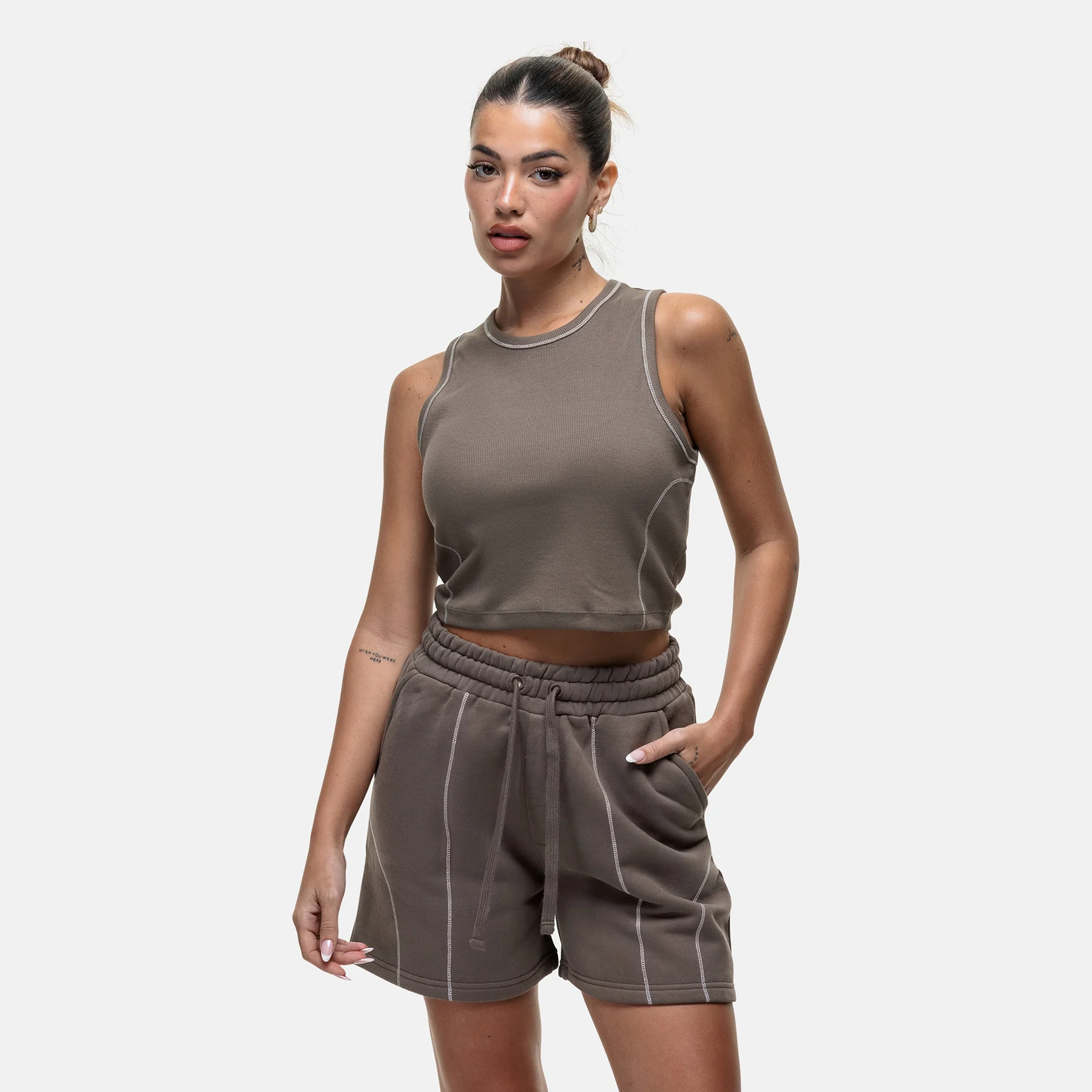 Overlock Washed Taupe Shorts - Image 4